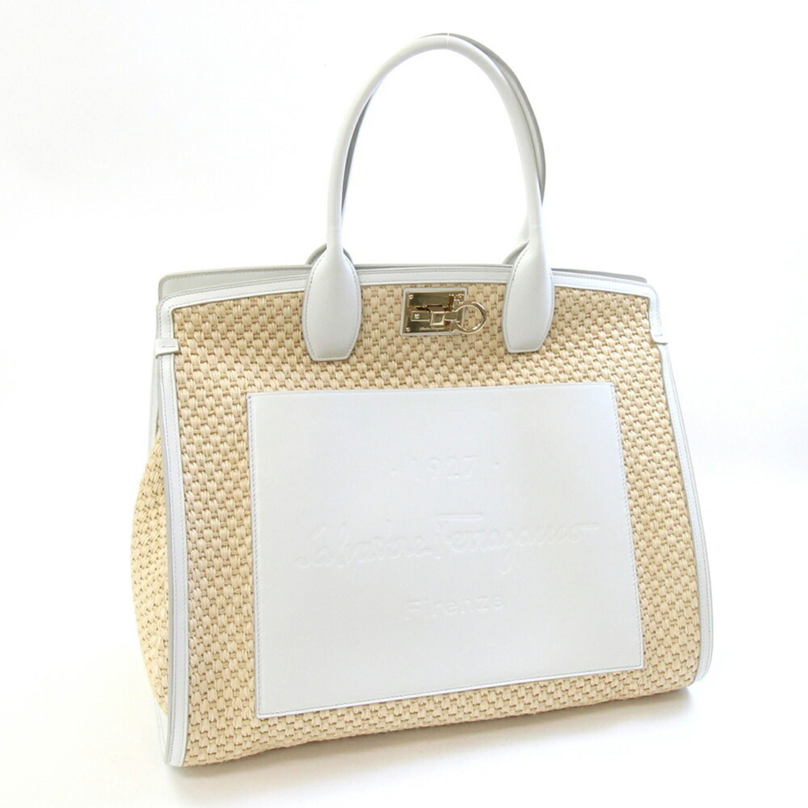 Beige Wicker Studio Tote Bag by Salvatore Ferragamo (1 of 1)