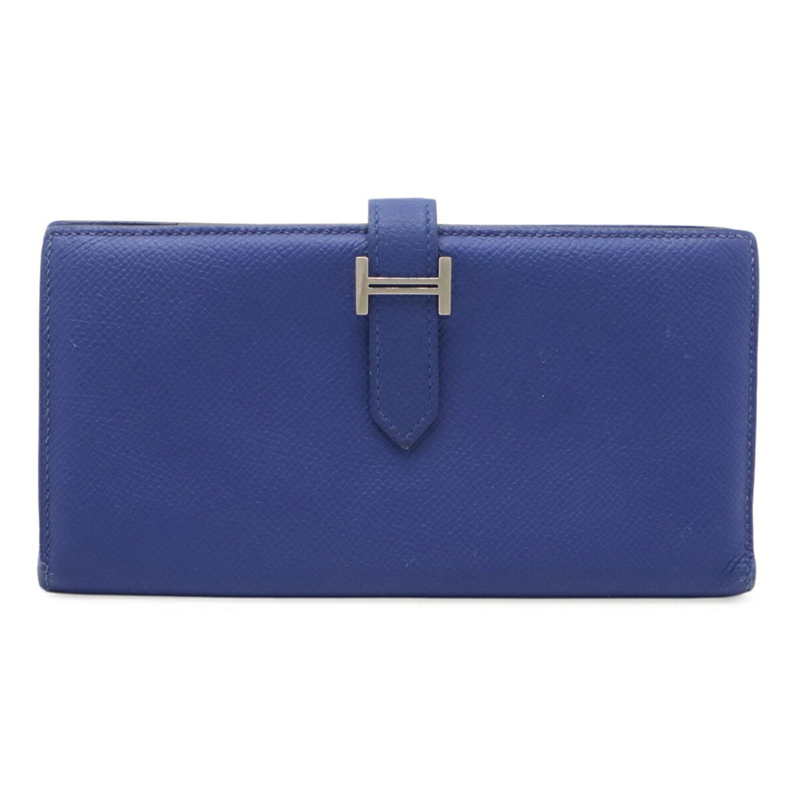 Blue Leather Hermes Bearn Wallet for Women: Blue Leather Hermes Bearn Wallet for Women This Hermes Bearn wallet features a blue leather exterior and is designed for women. The wallet is made in France and has dimensions of 9cm by 17.5cm (3.54 i