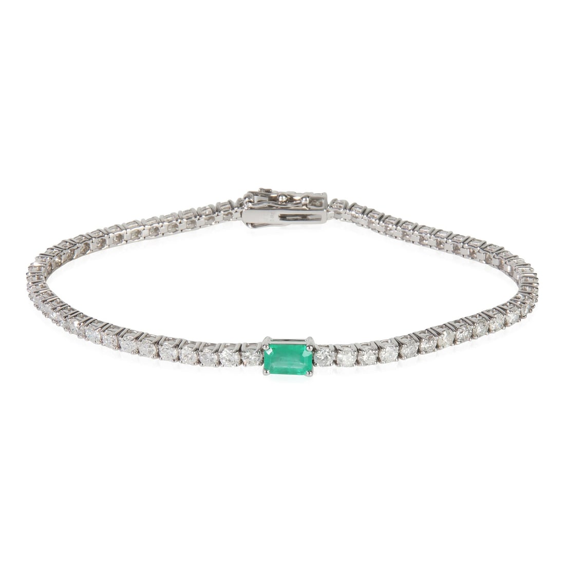 14K White Gold Emerald and Diamond Women's Bracelet 0.48ct (1 of 4)