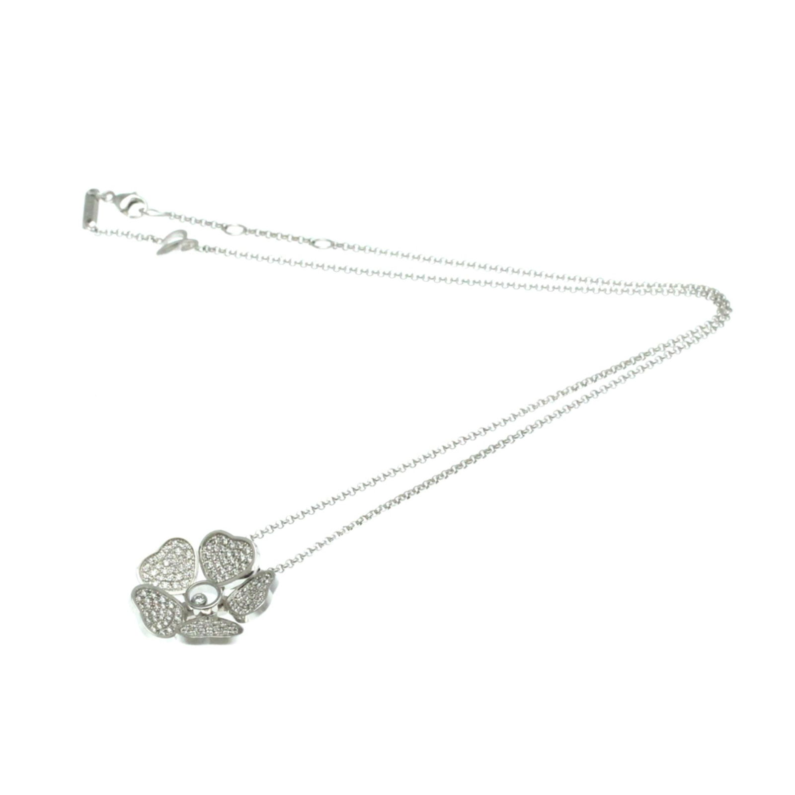 White Gold Happy Hearts Necklace by Chopard with Pendant: White Gold Happy Hearts Necklace by Chopard with Pendant This Chopard Happy Hearts necklace features a white gold construction with a silver color tone. Designed for women, it includes a pendant measu