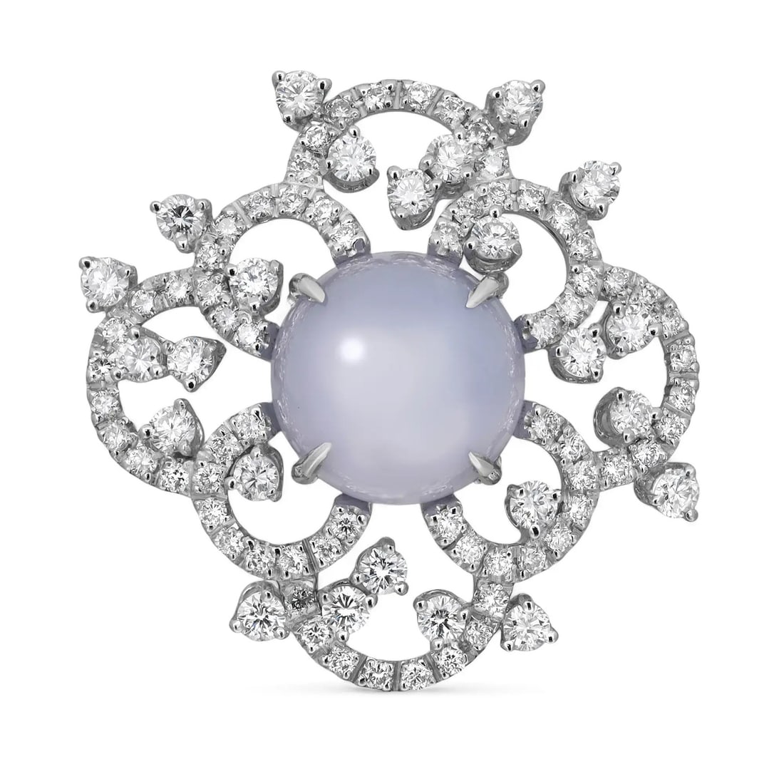 DD Davite & Delucchi 18K White Gold Diamond Moonstone Cocktail Ring: DD Davite & Delucchi 18K White Gold Diamond Moonstone Cocktail Ring This exquisite DD David & Delucchi Gioielli Cocktail Ring showcases a stunning round Blue Moonstone at its center, weighing 2.00 car
