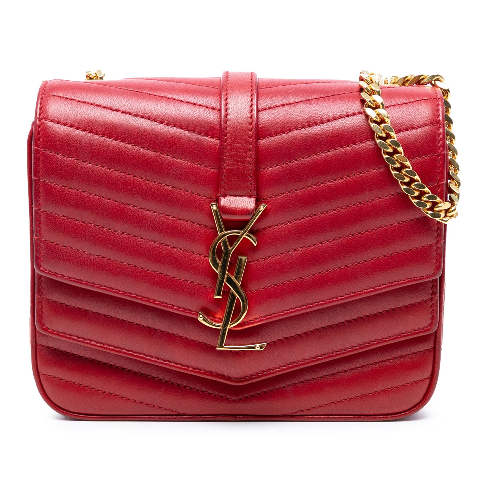 Saint Laurent Small Chevron Red Lambskin Sulpice Crossbody Bag (1 of 7)
