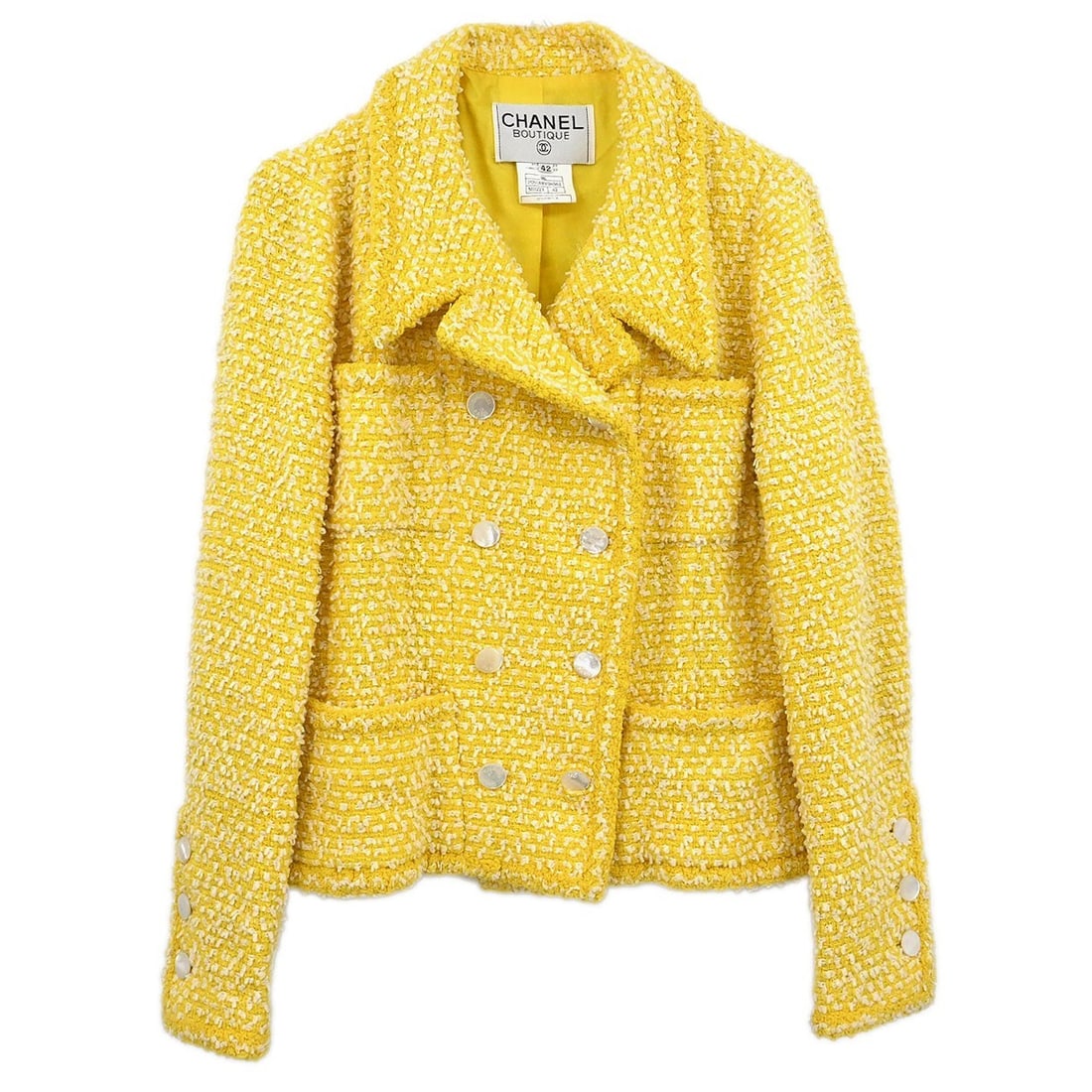 Yellow Tweed Wool Double Breasted Chanel Jacket Size 42 96C (1 of 11)