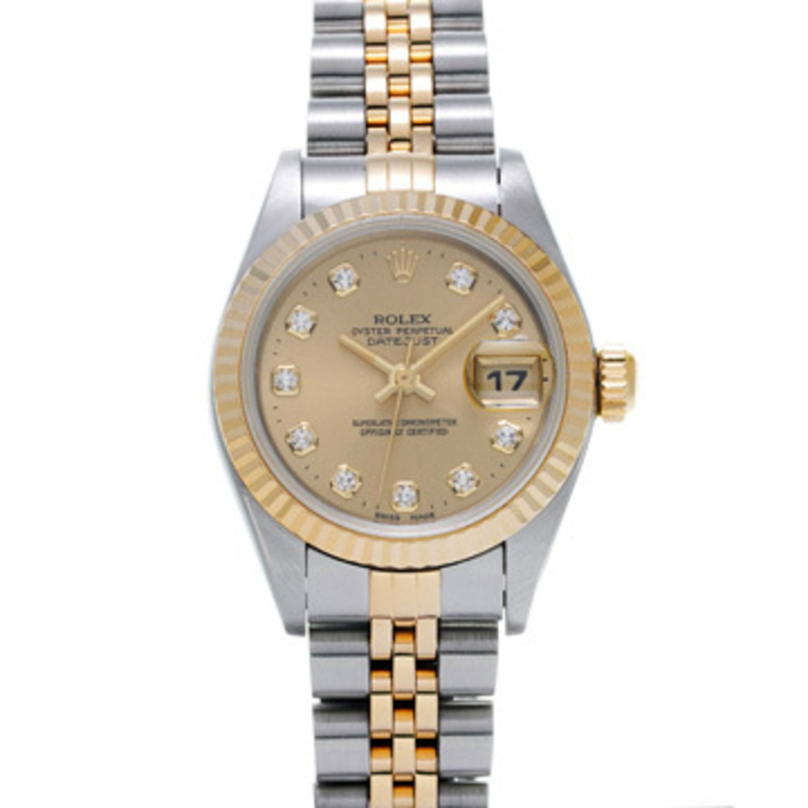 Gold and Steel Rolex Datejust 26mm Women's Watch Beige Dial: Gold and Steel Rolex Datejust 26mm Women's Watch Beige Dial This Rolex Datejust wristwatch features a beige dial and is designed for women. Crafted from gold and steel, the watch measures 26mm in diam