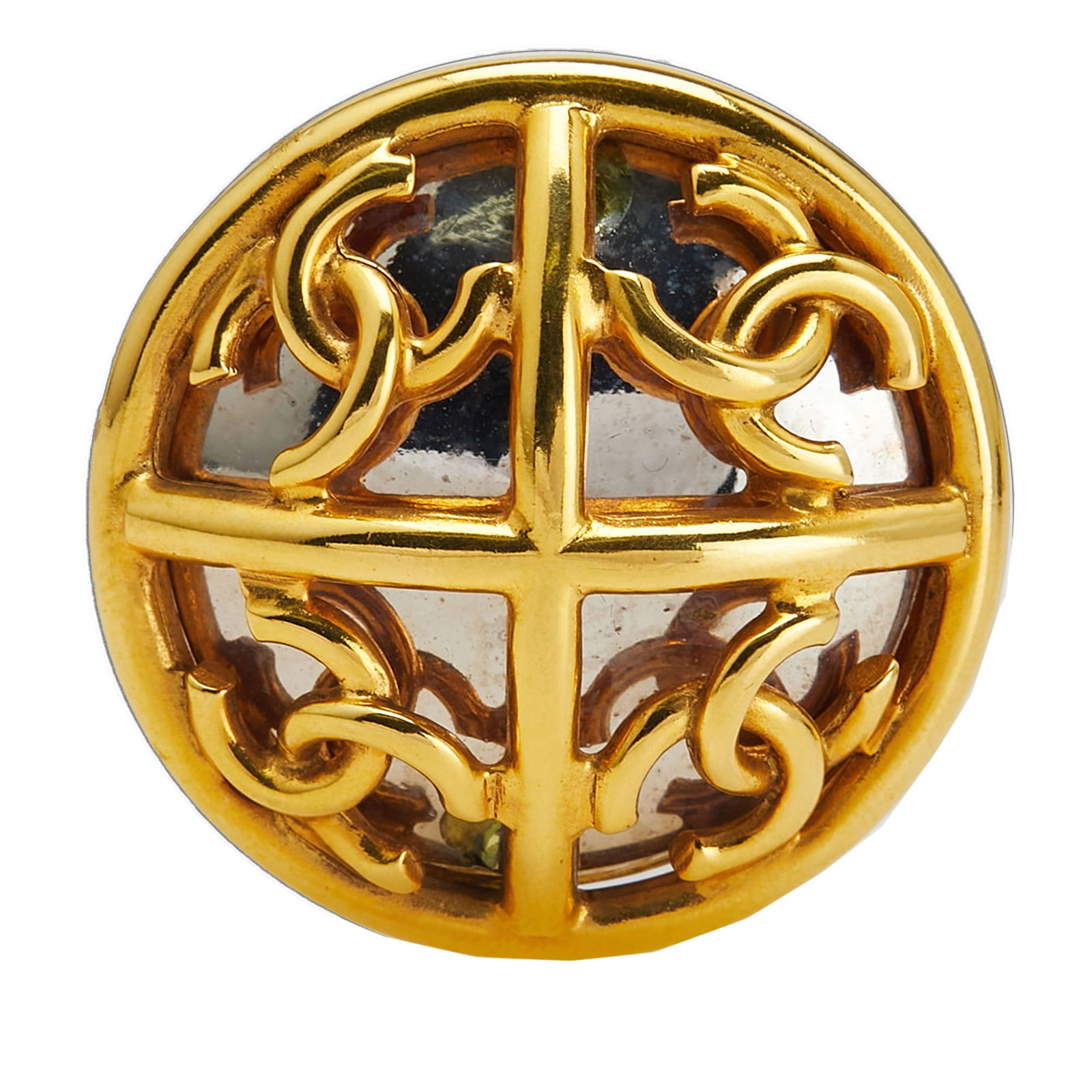 Chanel Gold and Silver CC Round Brooch Costume Jewelry (1 of 4)
