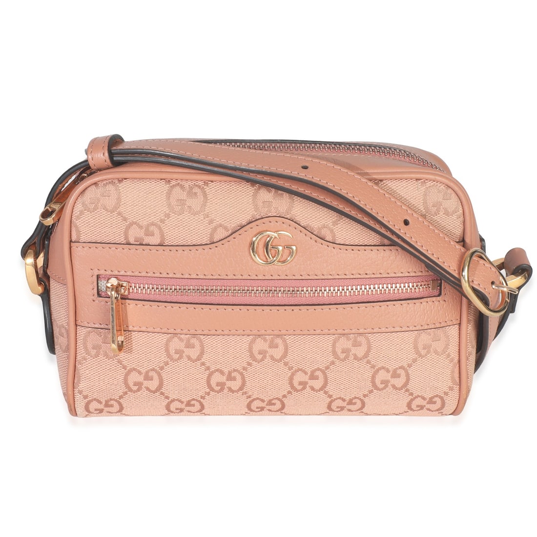 Mini Ophidia pink canvas shoulder bag by Gucci with gold-tone hardware: Mini Ophidia pink canvas shoulder bag by Gucci with gold-tone hardware This Gucci Mini Ophidia Shoulder Bag features pink GG canvas with gold-tone hardware and a zip-around closure. The mini-sized bag