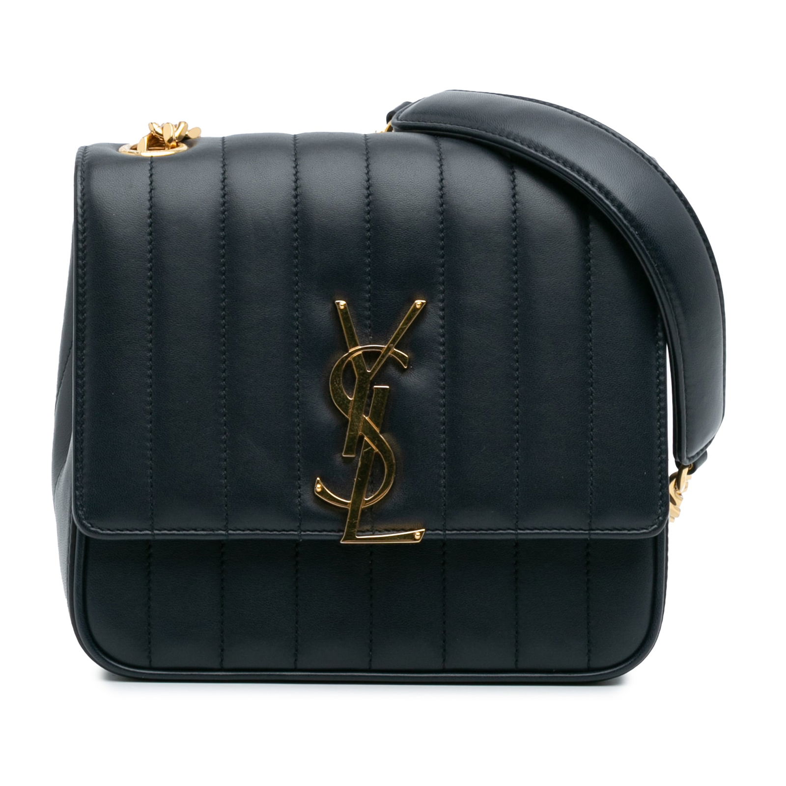 Saint Laurent Blue Medium Lambskin Vicky Chain Bag Italy: Saint Laurent Blue Medium Lambskin Vicky Chain Bag Italy Introducing the Saint Laurent Medium Lambskin Monogram Vicky Chain Bag, a stylish crossbody crafted from luxurious quilted leather. This stunni