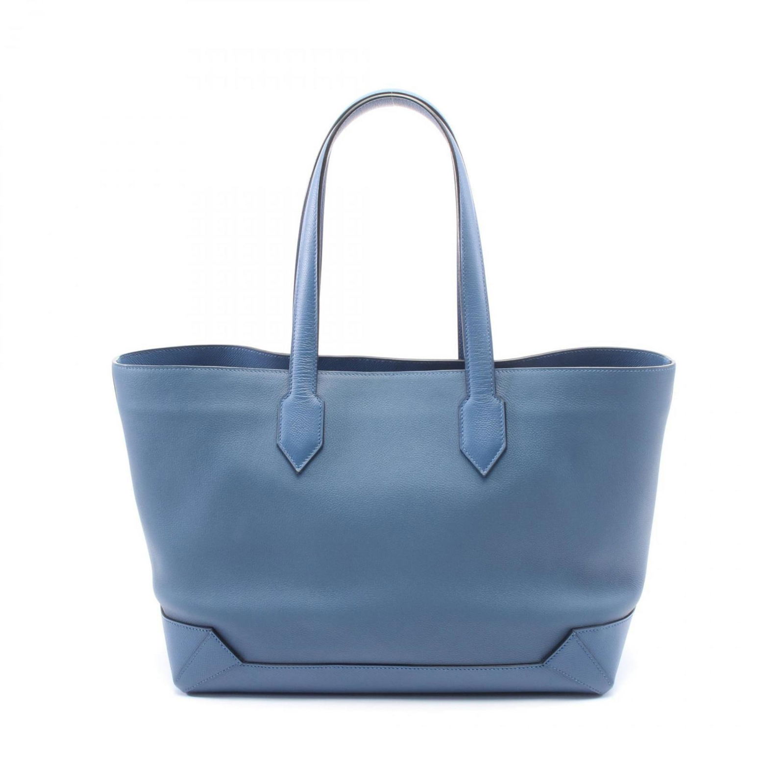 Blue Leather Maxibox Bag by Hermes 27cm: Blue Leather Maxibox Bag by Hermes 27cm This Hermes Maxibox handbag features a blue leather exterior and is designed for women. The bag is made in France and offers a spacious interior. It shows sligh