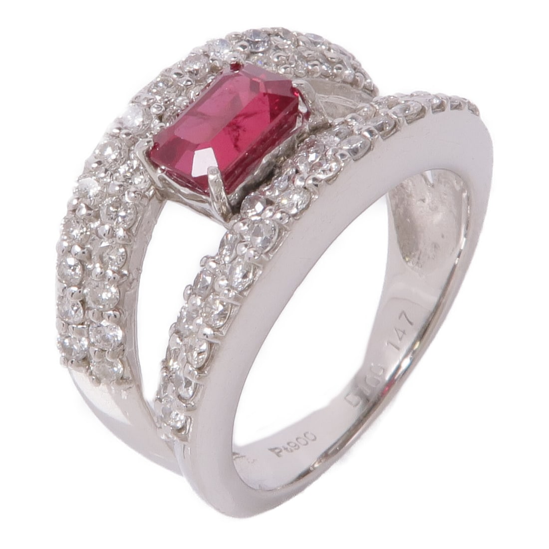 JEWELRY PT900 Platinum Ruby Ring US 7.25 Stunning Red Gem (1 of 10)