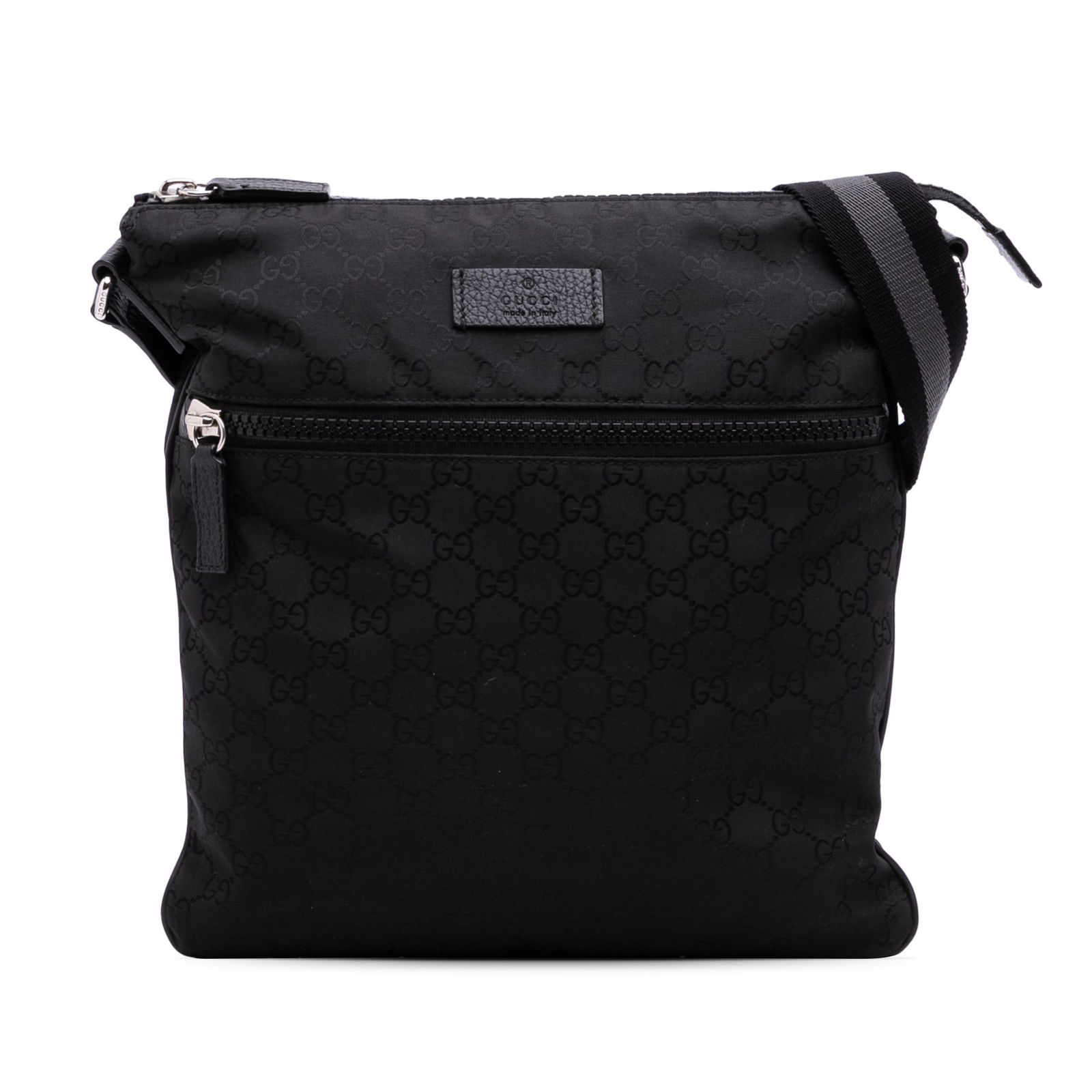 Gucci GG NylonWeb Black Crossbody Bag with Leather Trim: Gucci GG NylonWeb Black Crossbody Bag with Leather Trim The Gucci GG NylonWeb Crossbody bag is a stylish and functional accessory crafted from durable canvas with leather trim. It features a convenien