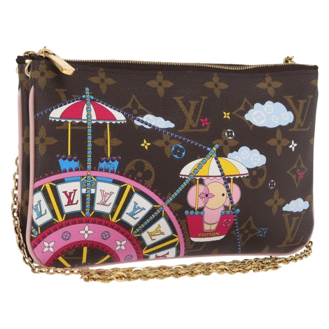 Louis Vuitton Vivienne Double Zip Monogram Canvas Shoulder Bag M69744 with Dust Bag: Louis Vuitton Vivienne Double Zip Monogram Canvas Shoulder Bag M69744 with Dust Bag This Louis Vuitton Monogram Vivienne Pochette Double Zip Bag features the signature monogram canvas exterior and a c