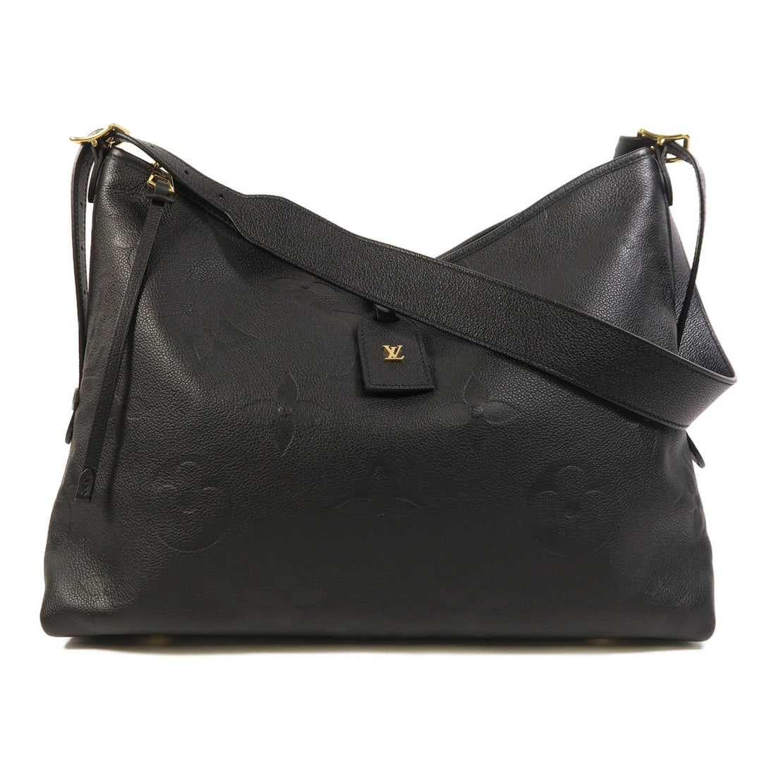 Louis Vuitton CarryAll Black Monogram Empreinte Shoulder Bag with Gold Hardware: Louis Vuitton CarryAll Black Monogram Empreinte Shoulder Bag with Gold Hardware This Louis Vuitton CarryAll shoulder bag features the classic Monogram Empreinte design in black calfskin. Crafted in Fr