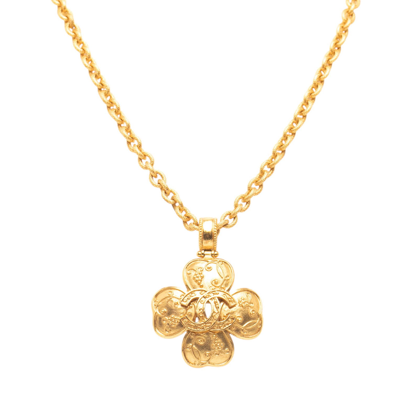 Chanel Gold Plated CC Clover Pendant Necklace with Chain (1 of 6)
