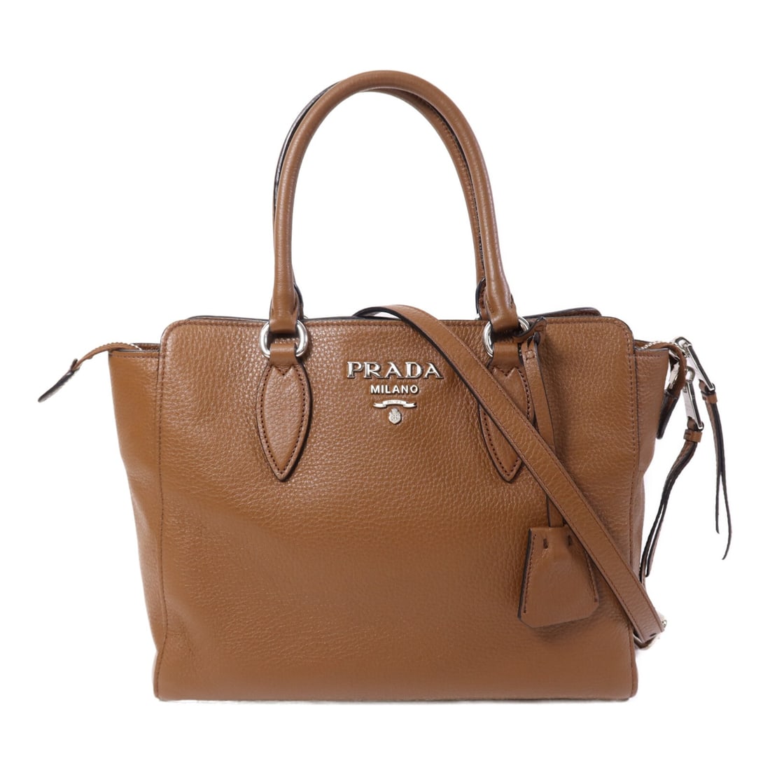 Prada Brown Calfskin 1BA205 Two-Way Shoulder Handbag with Gold Hardware (1 of 15)