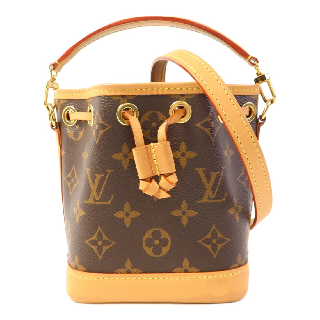 LOUIS VUITTON Nano Noe 2way Handbag M81266 Monogram Brown GHW: LOUIS VUITTON Nano Noe 2way Handbag M81266 Monogram Brown GHW Introducing the LOUIS VUITTON Nano Noe 2way Handbag, a stylish and versatile accessory perfect for any occasion. Crafted from durable PVC