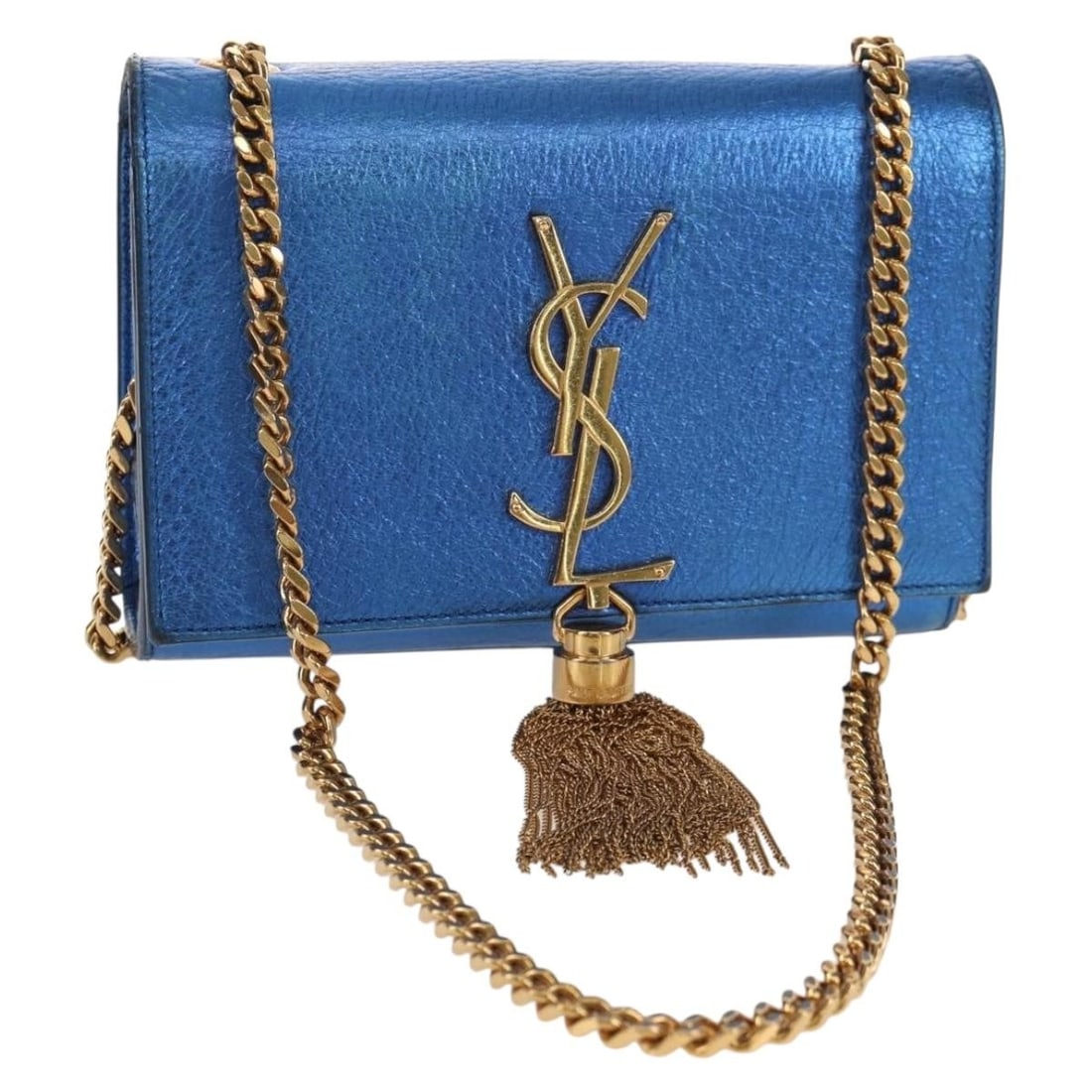 SAINT LAURENT Chain Kate Small Shoulder Bag Leather Blue Gold Authentic: SAINT LAURENT Chain Kate Small Shoulder Bag Leather Blue Gold Authentic Elevate your accessory collection with the SAINT LAURENT Chain Kate Small Shoulder Bag, a stunning blend of elegance and functio
