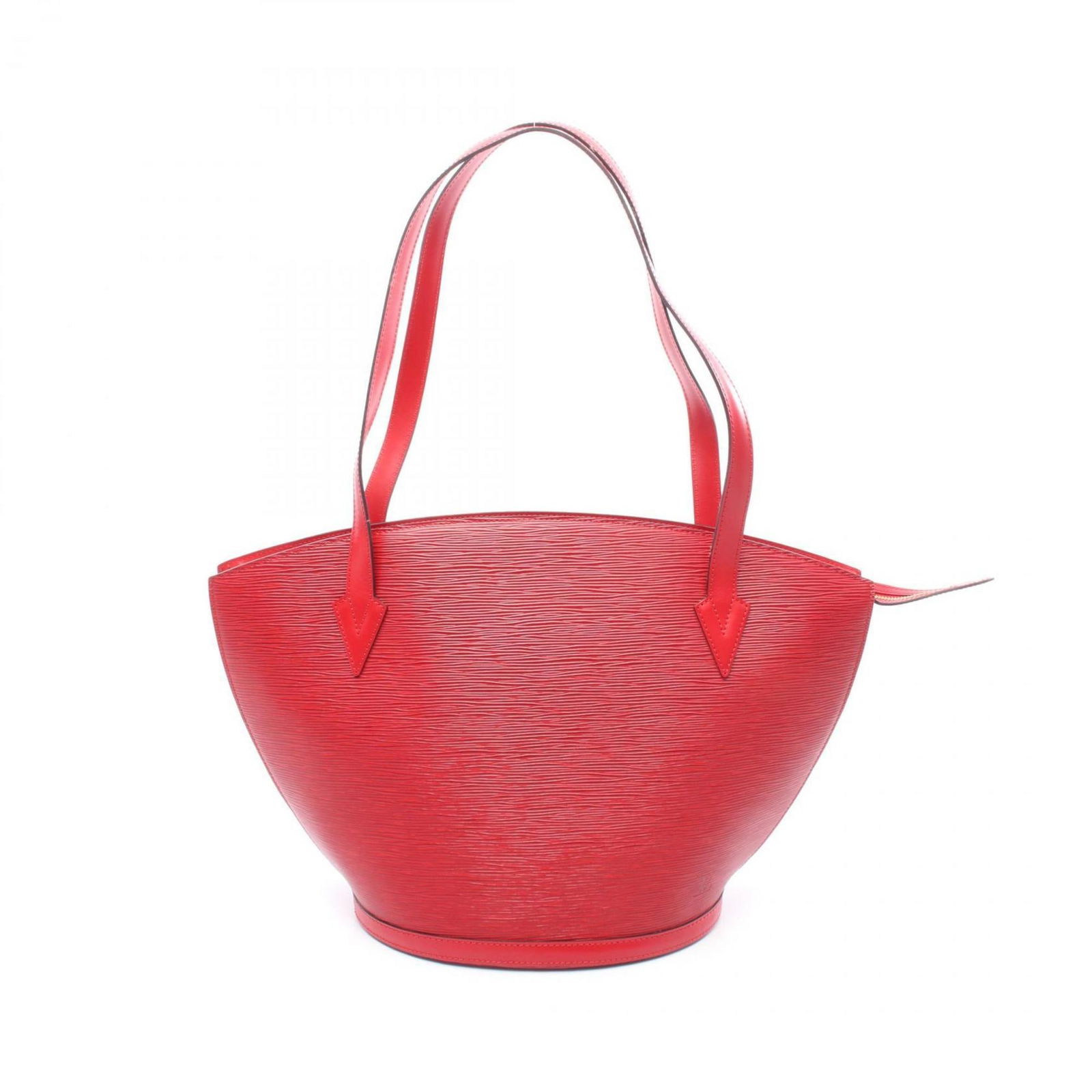 Red Saint Jacques Leather Bag by Louis Vuitton: Red Saint Jacques Leather Bag by Louis Vuitton This Louis Vuitton Saint Jacques handbag is crafted from red leather and designed for women. It features a spacious interior and sturdy handles, with ove