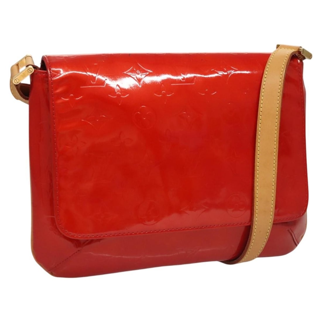 LOUIS VUITTON Monogram Vernis Thompson Street Bag Red M91094 Patent Leather: LOUIS VUITTON Monogram Vernis Thompson Street Bag Red M91094 Patent Leather The Louis Vuitton Monogram Vernis Thompson Street Bag is a stylish shoulder bag crafted from luxurious patent leather in a v