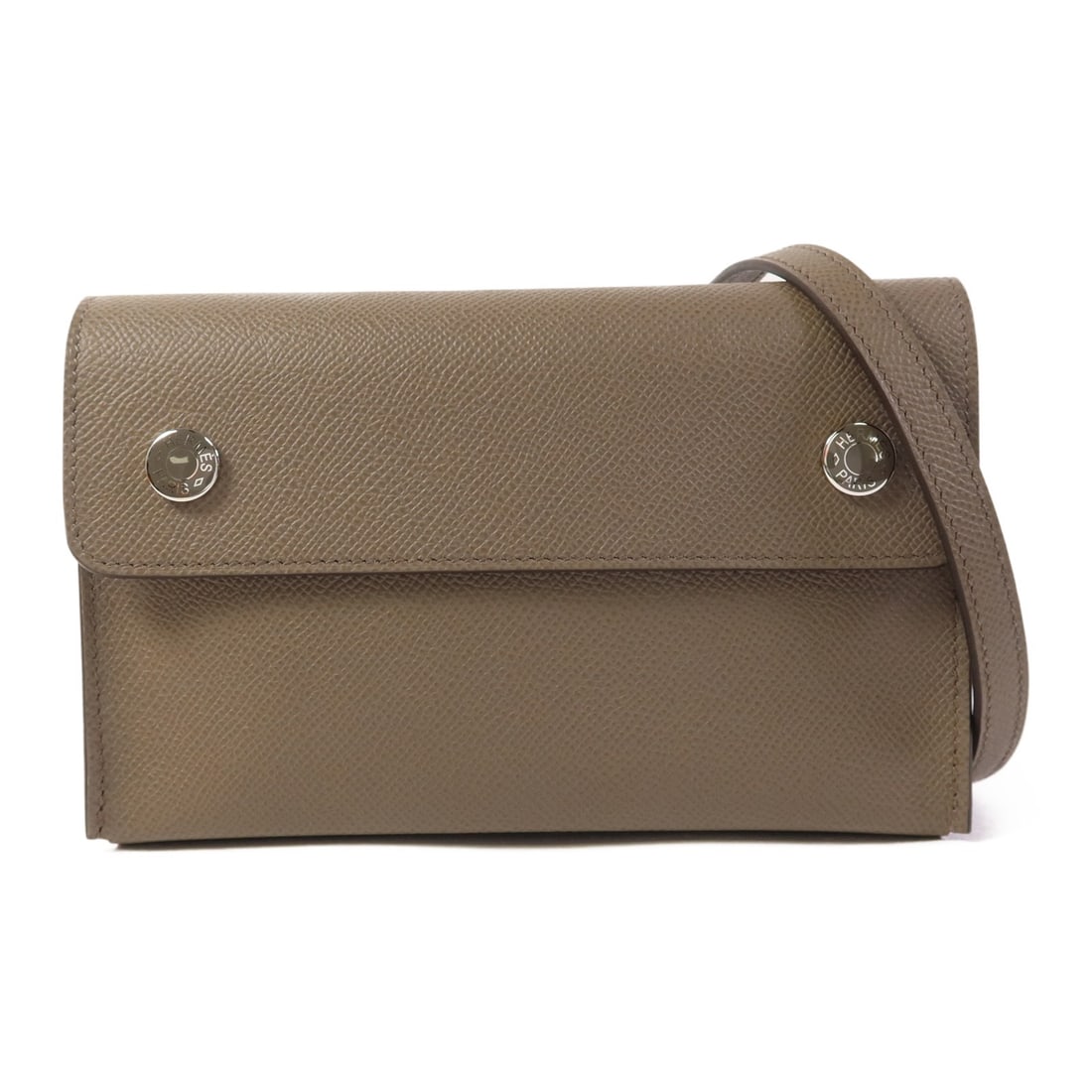 HERMES SnapWallet Shoulder Bag Epsom Leather Gray PHW: HERMES SnapWallet Shoulder Bag Epsom Leather Gray PHW Introducing the HERMES SnapWallet Shoulder Bag, a chic and functional accessory crafted from premium Epsom leather in a sophisticated gray hue. Th