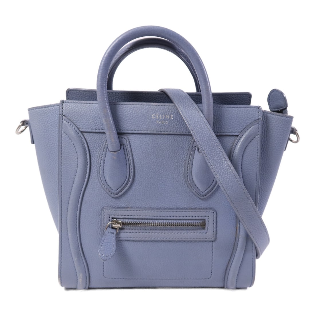 Celine Nano Luggage Calfskin Sky Blue Small Two Way Shoulder Bag: Celine Nano Luggage Calfskin Sky Blue Small Two Way Shoulder Bag This CELINE Nano Luggage 2 Way Shoulder Bag features premium calfskin leather in sky blue. Designed for versatility, it can be worn as