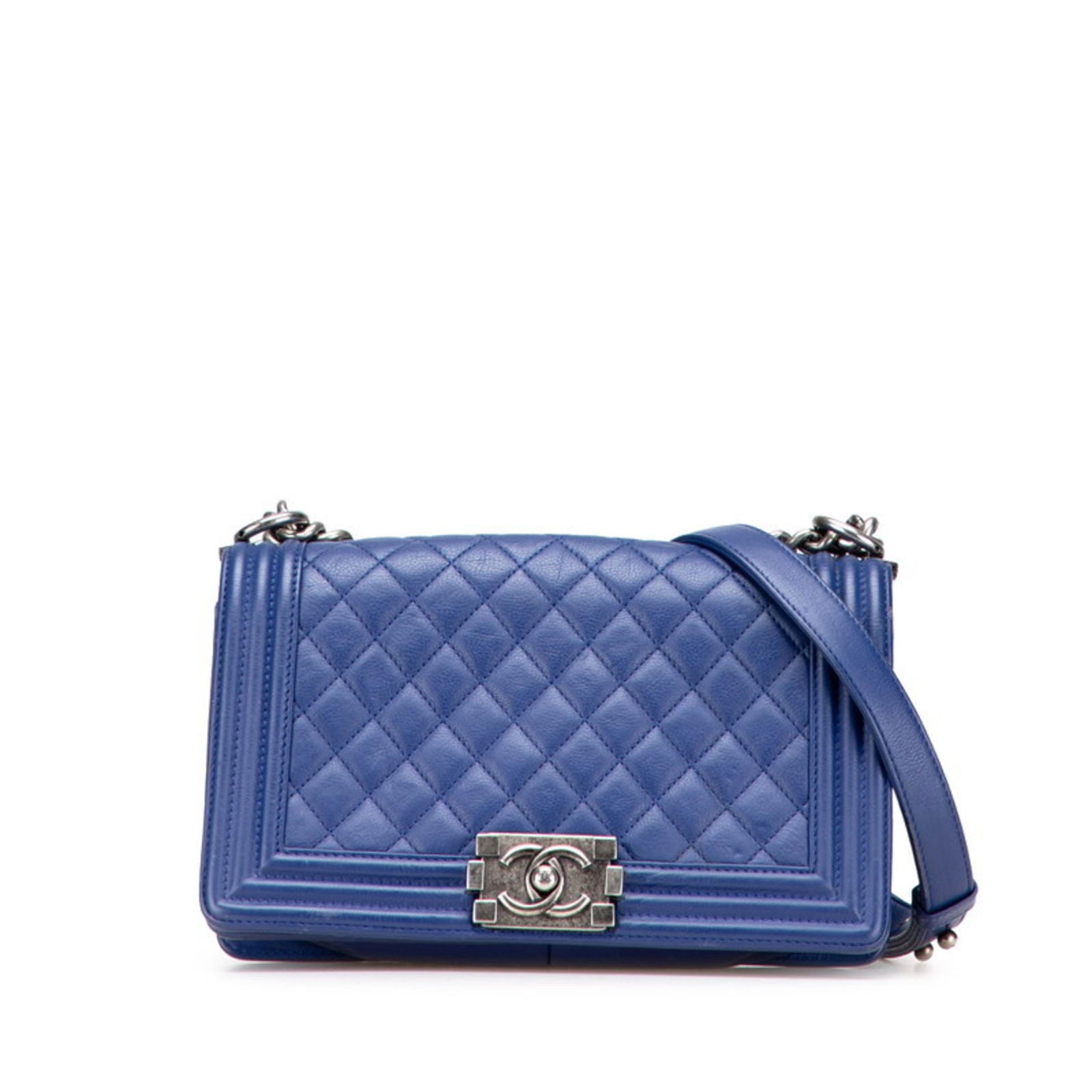 Blue Leather Chanel Boy Bag 17cm x 25cm x 7cm Italy (1 of 1)