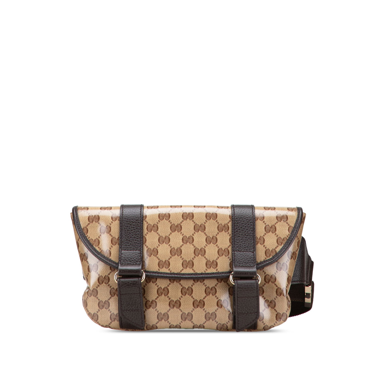 Gucci GG Crystal Belt Bag Brown Fabric Italy: Gucci GG Crystal Belt Bag Brown Fabric Italy The Gucci GG Crystal Belt Bag is a stylish and practical accessory crafted from coated canvas with luxurious leather trim. This bag features an adjustable