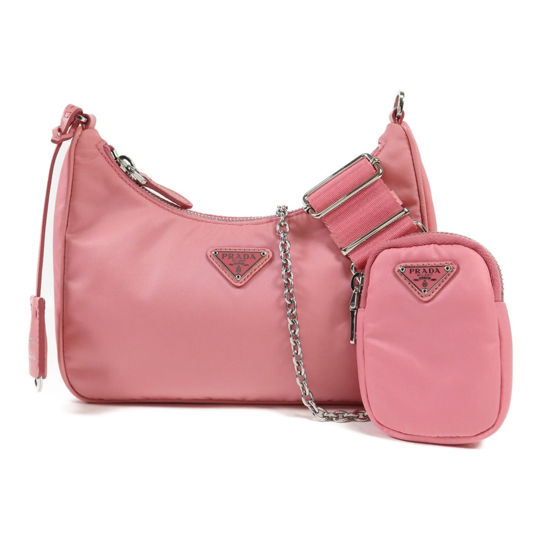 PRADA Re-Edition 2005 2way Shoulder Bag Pink Nylon 1BH204: PRADA Re-Edition 2005 2way Shoulder Bag Pink Nylon 1BH204 This PRADA Re-Edition 2005 2way Shoulder Bag is a stylish accessory crafted from high-quality nylon in a vibrant pink hue. Designed for versat