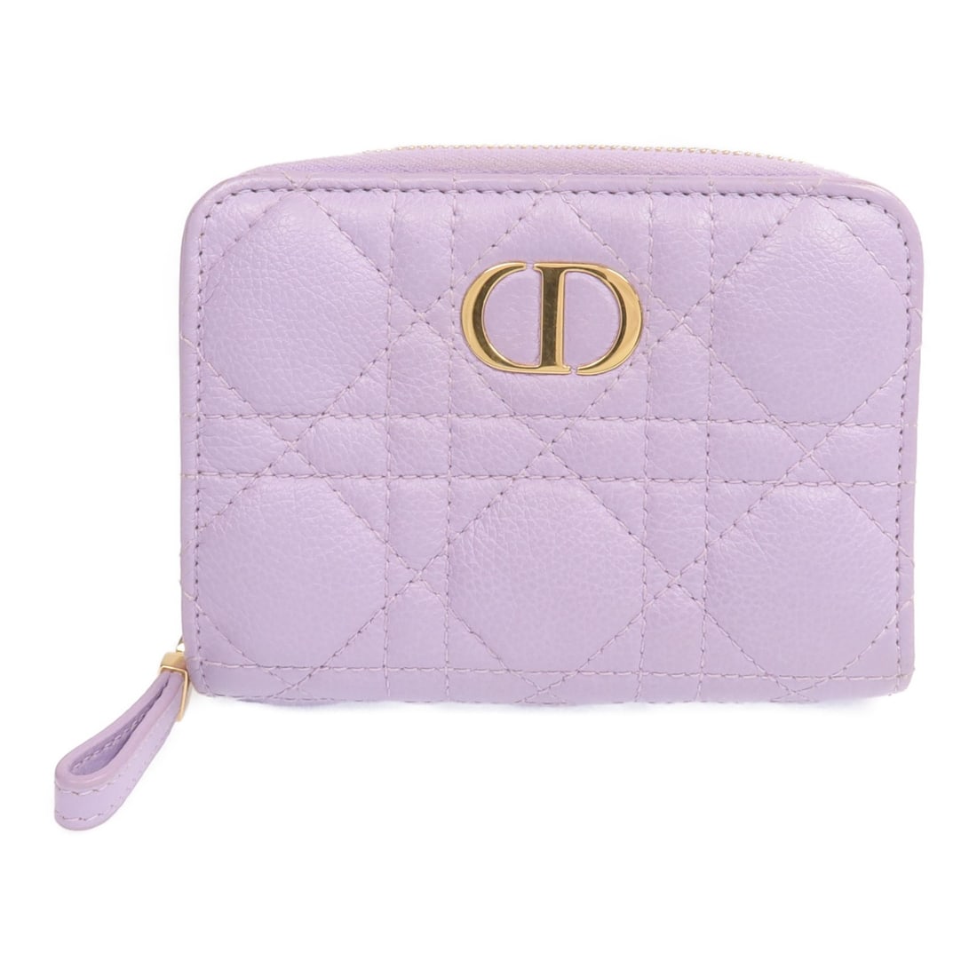 Dior Caro Bi-fold Lambskin Wallet Purple with Gold Hardware: Dior Caro Bi-fold Lambskin Wallet Purple with Gold Hardware This Christian Dior Caro Scarlet bi-fold wallet is crafted from luxurious purple lambskin leather. Designed with a classic silhouette, it fe