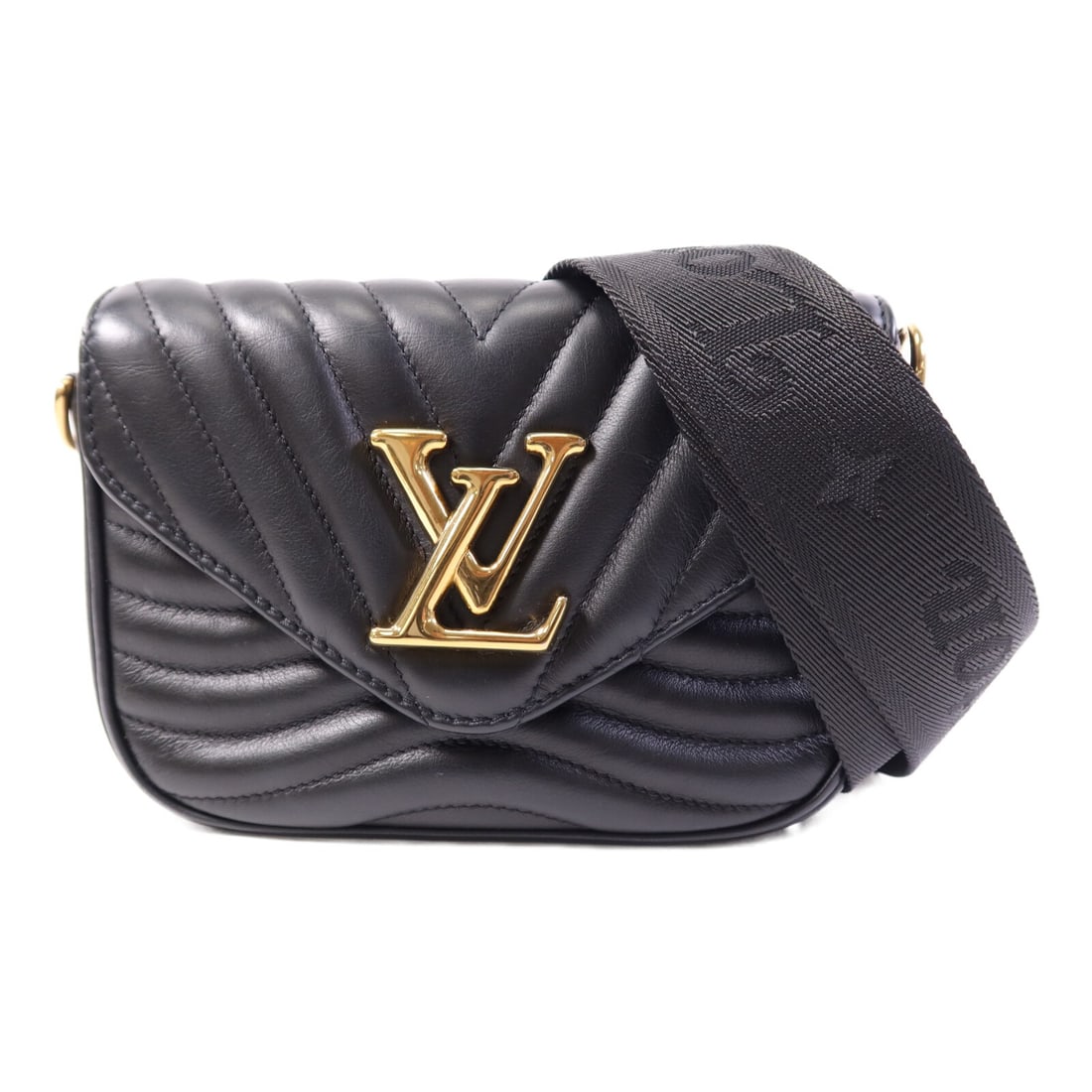 LOUIS VUITTON New Wave Multi Pochette Shoulder Bag Black Calfskin: LOUIS VUITTON New Wave Multi Pochette Shoulder Bag Black Calfskin The LOUIS VUITTON New Wave Multi Pochette Shoulder Bag is a stylish and versatile accessory crafted from high-quality black calfskin (