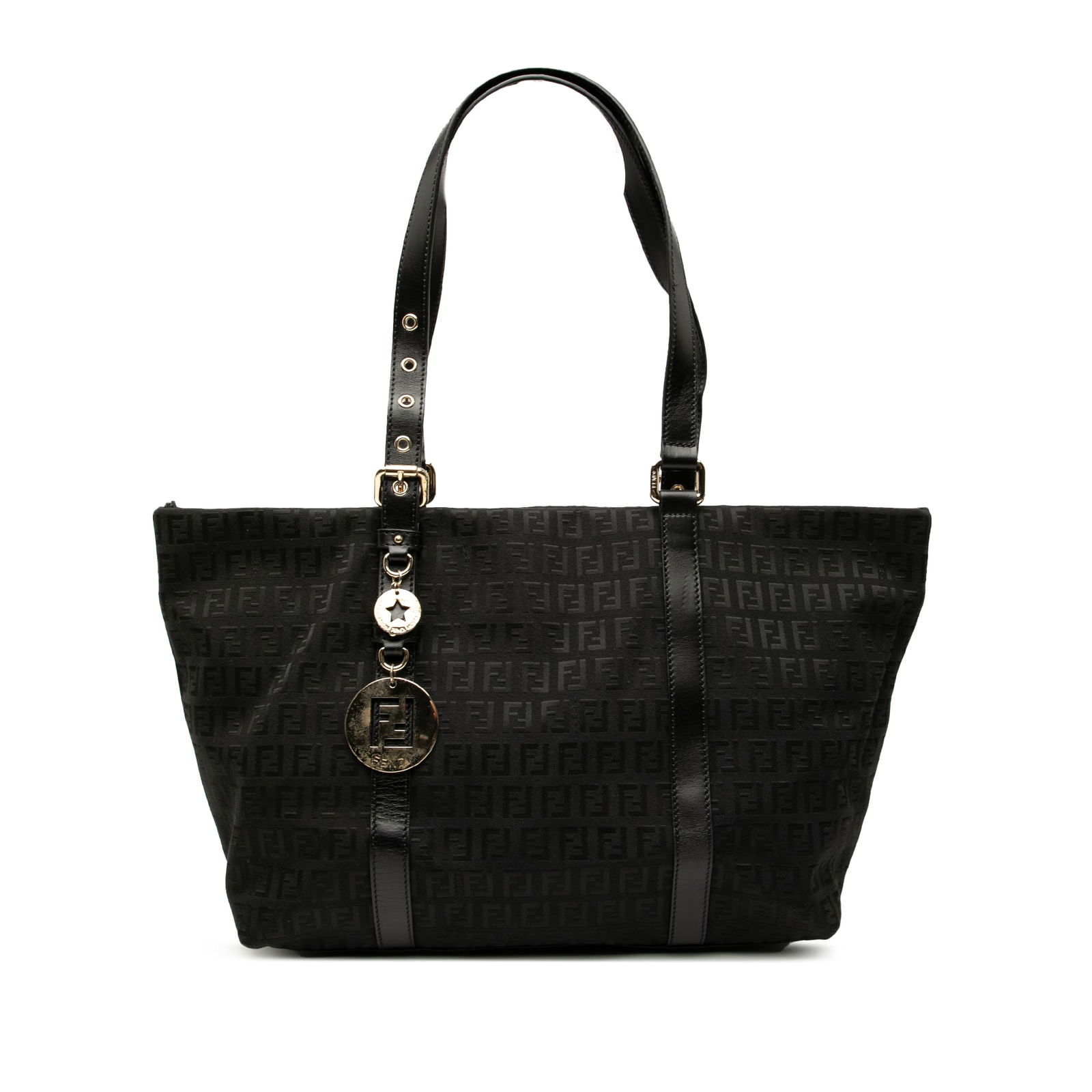 Fendi Zucchino Canvas Superstar Tote Bag Black with Leather Trim (1 of 8)