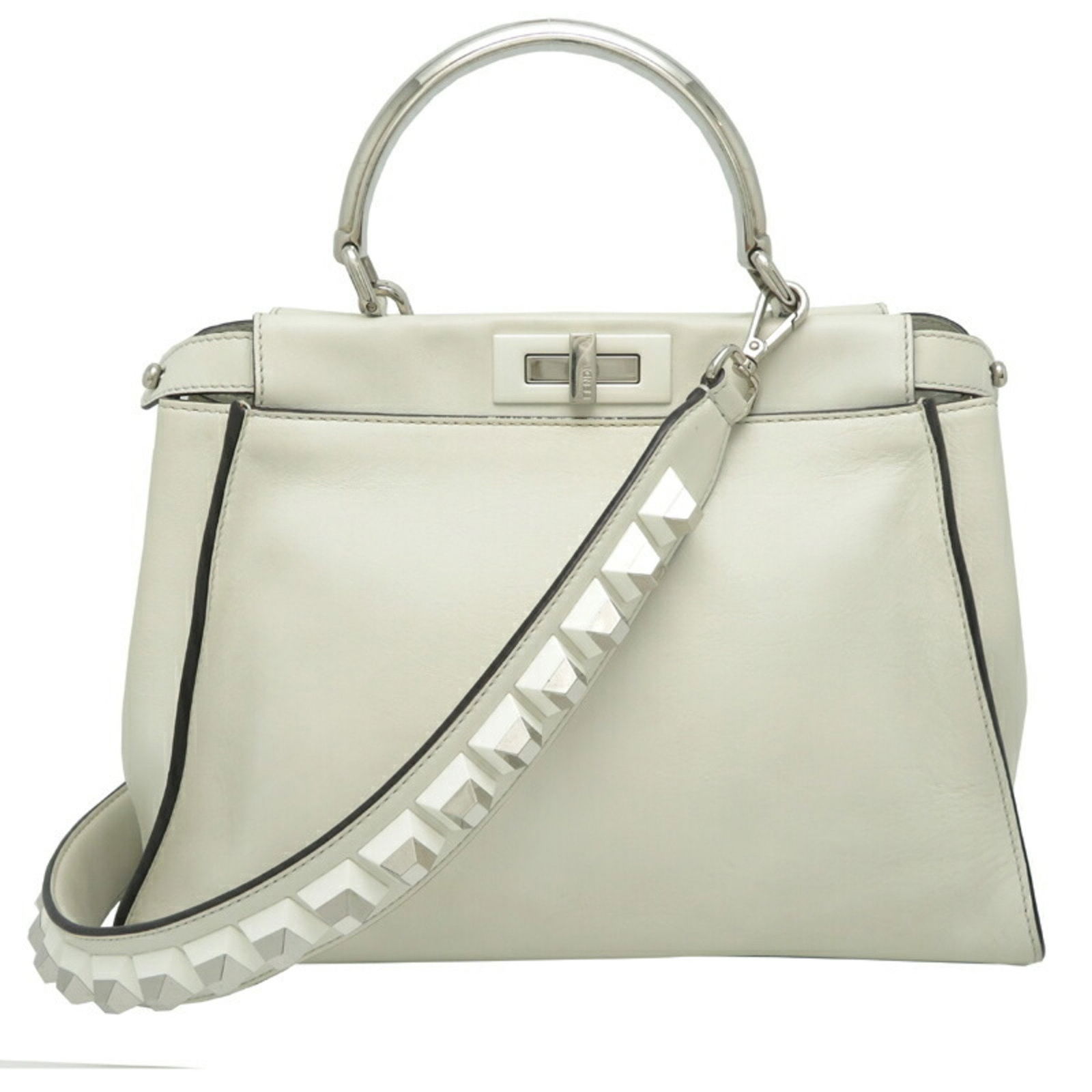 White Fendi Peekaboo Leather Handbag from Italy (1 of 10)