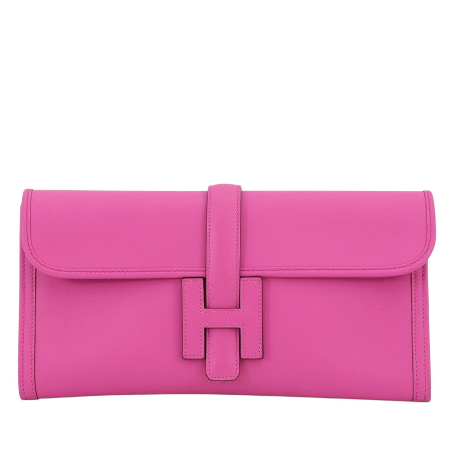 Hermes Jige Elan 29 Magnolia Swift Leather Pink Clutch Bag: Hermes Jige Elan 29 Magnolia Swift Leather Pink Clutch Bag This Hermes Jige Elan 29 clutch features a Swift leather body in a Magnolia pink color and a front flap with a top strap closure. The bag sho