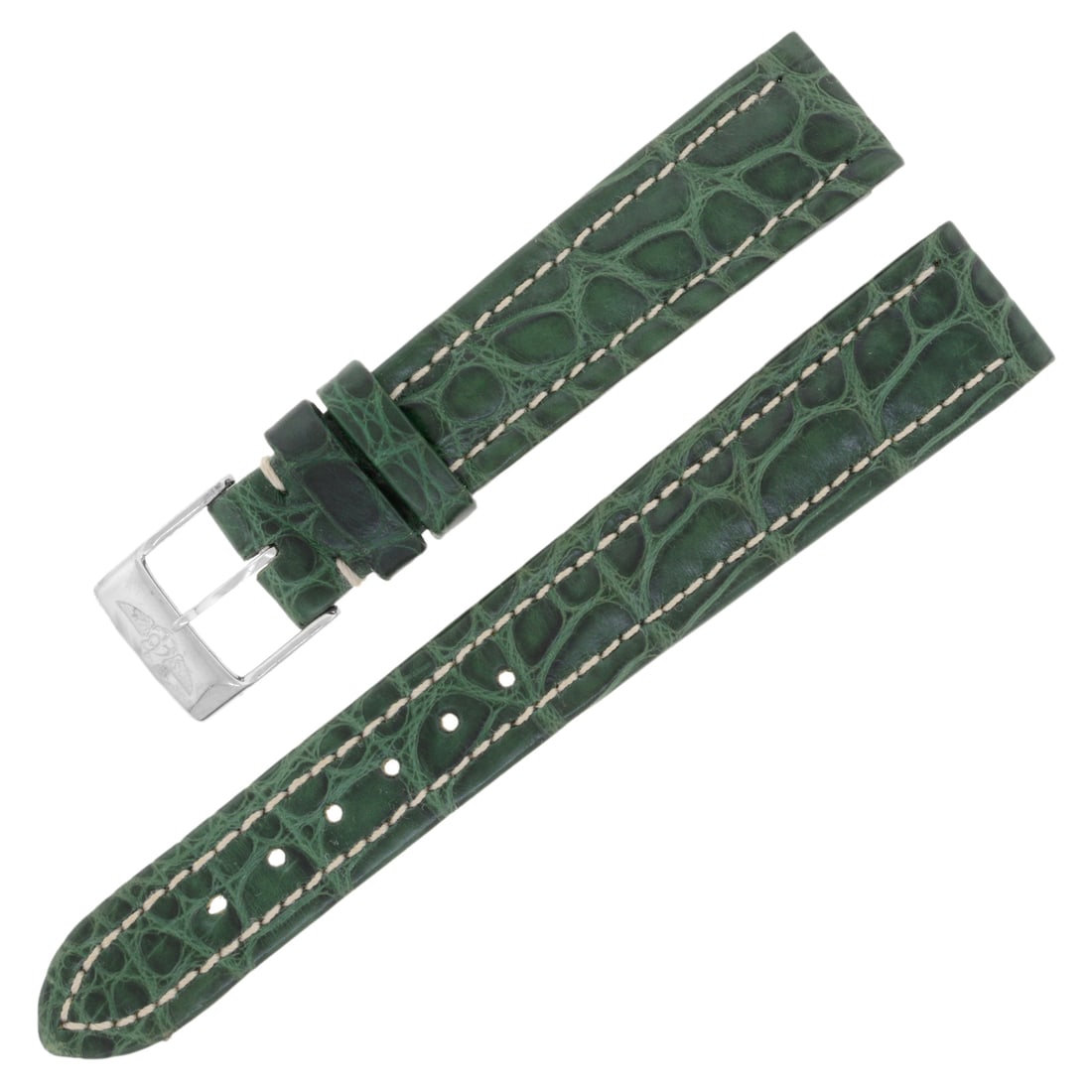 Breitling Green Alligator Leather Ladies Watch Band 16-14mm with Buckle: Breitling Green Alligator Leather Ladies Watch Band 16-14mm with Buckle Elevate your timepiece with this stunning Breitling ladies watch band, crafted from 100% authentic alligator leather in a rich g