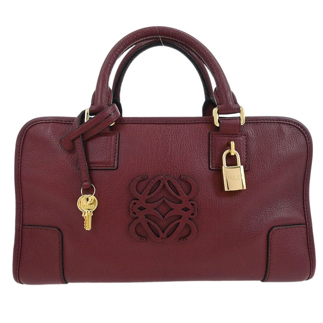 Loewe Amazona 28 Bordeaux Medium Leather Top Handle Bag with Double Handles: Loewe Amazona 28 Bordeaux Medium Leather Top Handle Bag with Double Handles This Loewe Amazona 28 handbag features a luxurious Bordeaux leather exterior and a medium-sized top handle design. It includ