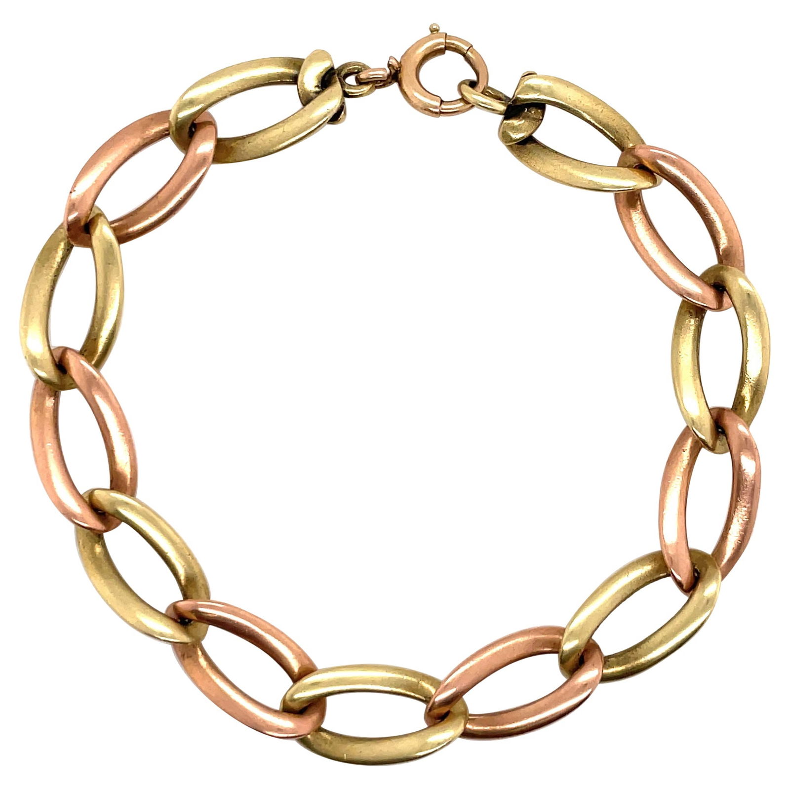 14K Yellow Rose Gold Twisted Curb Link Bracelet 19.62g Harbor Diamonds: 14K Yellow Rose Gold Twisted Curb Link Bracelet 19.62g Harbor Diamonds This stunning 14 Karat Yellow and Rose Gold Twisted Curb Link Bracelet showcases a contemporary design with a total of 13 twisted