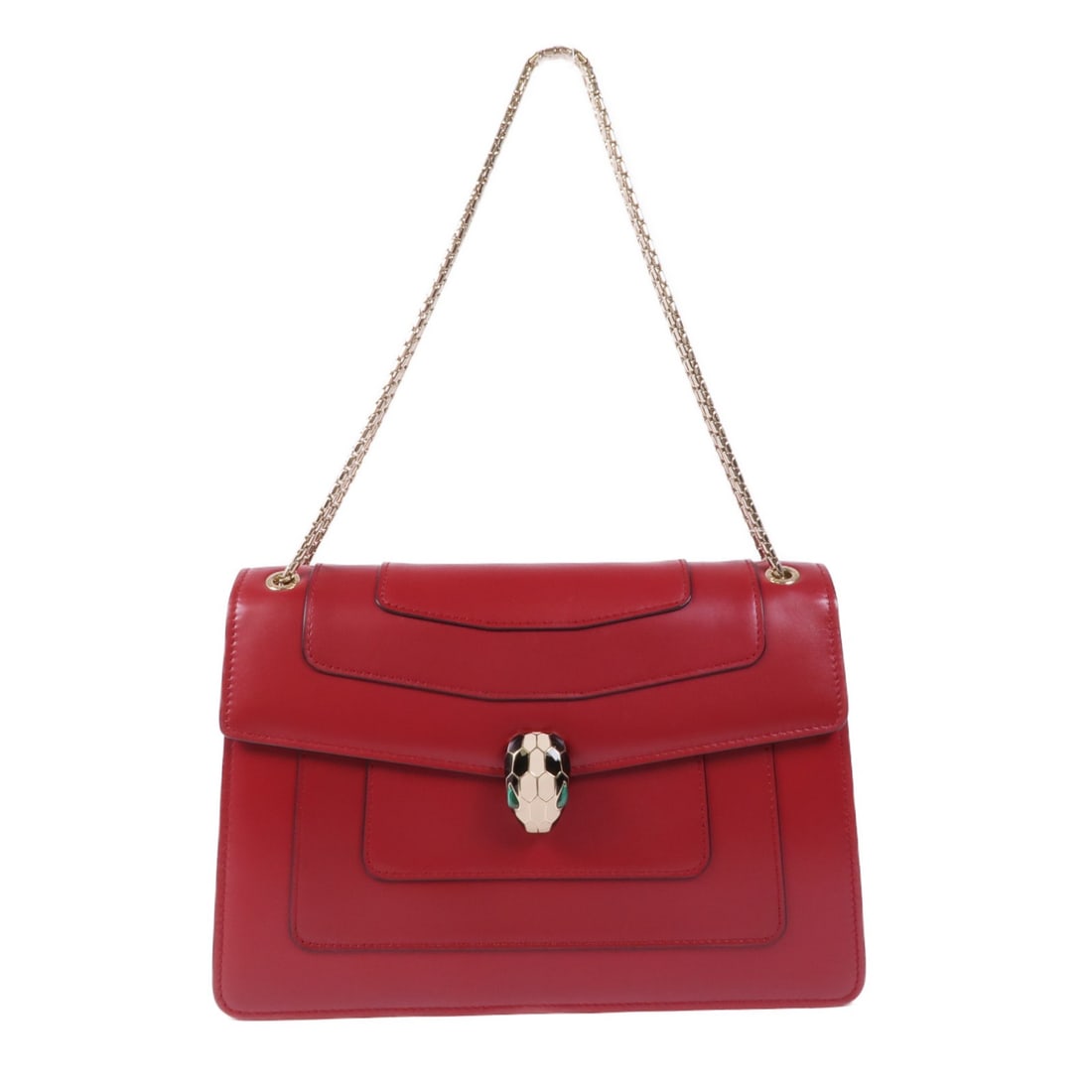 BVLGARI Red Calfskin Leather Shoulder Bag Made in Italy: BVLGARI Red Calfskin Leather Shoulder Bag Made in Italy Introducing a stunning BVLGARI shoulder bag crafted from luxurious calfskin leather in a vibrant red hue. This stylish accessory boasts a sleek