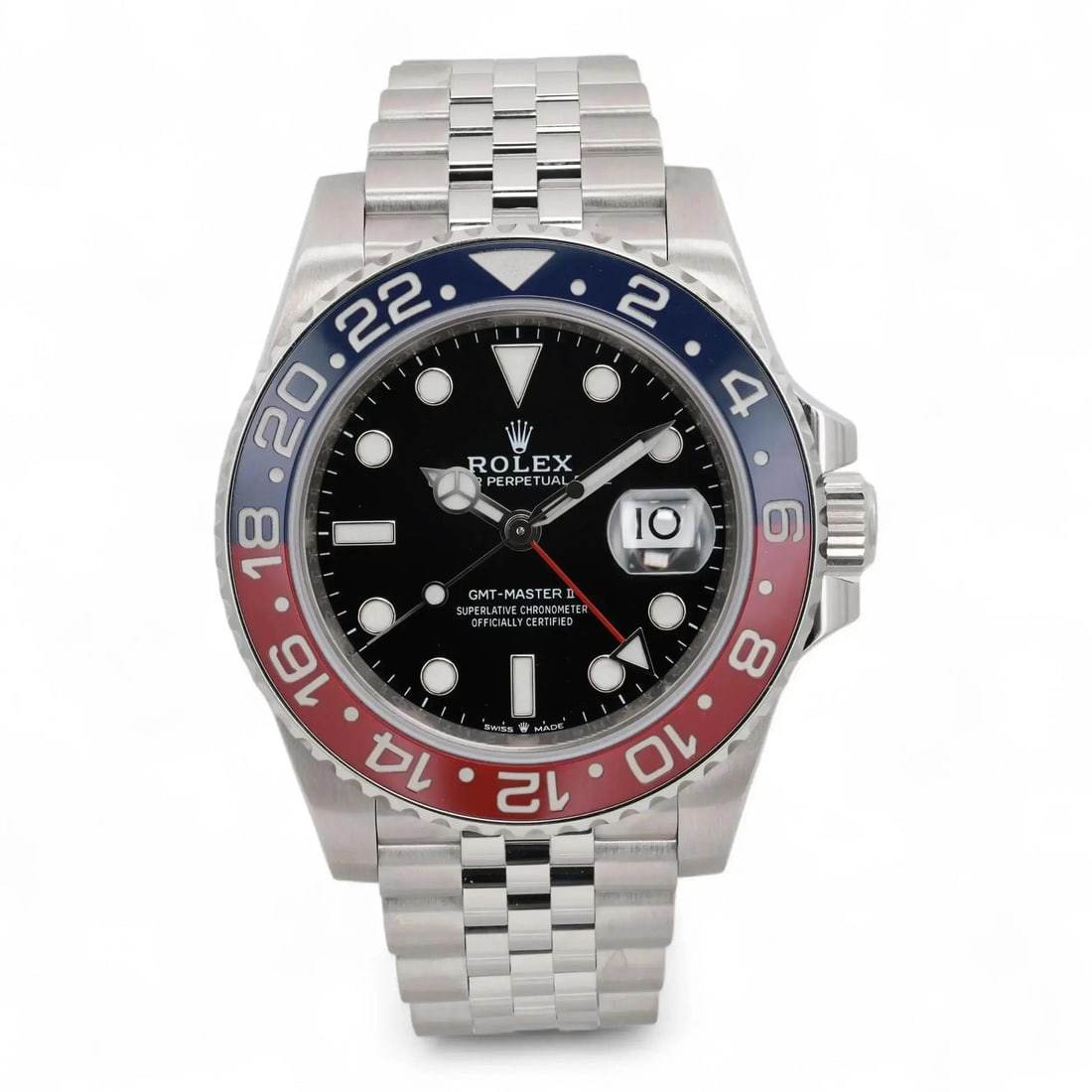 GMT-Master II 126710BLRO Stainless Steel Black Dial Automatic Watch: GMT-Master II 126710BLRO Stainless Steel Black Dial Automatic Watch The Rolex GMT-Master II 126710BLRO features a stainless steel case and bracelet with a signature blue and red 'Pepsi' GMT bidirectio