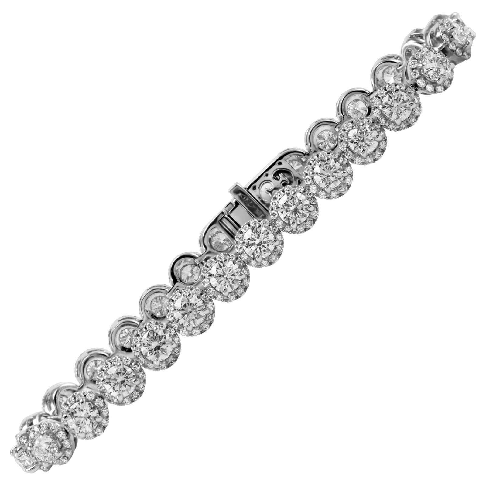 8.01ct Diamond Halo Tennis Necklace 18k White Gold: 8.01ct Diamond Halo Tennis Necklace 18k White Gold This stunning 8.01ct Diamond Tennis Halo Necklace is crafted in luxurious 18k white gold, showcasing a contemporary design that blends elegance and s