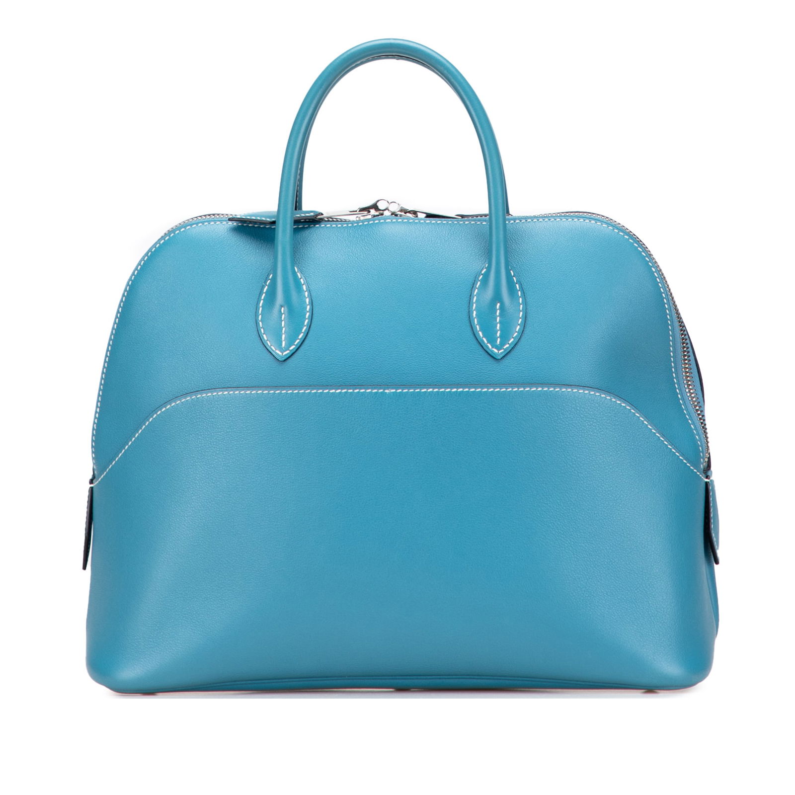 Hermes Swift Bolide 1923 30 Turquoise Leather Handbag: Hermes Swift Bolide 1923 30 Turquoise Leather Handbag The Hermes Swift Bolide 1923 30 is a sophisticated handbag crafted from luxurious Swift leather in a vibrant Turquoise hue. This elegant bag featu