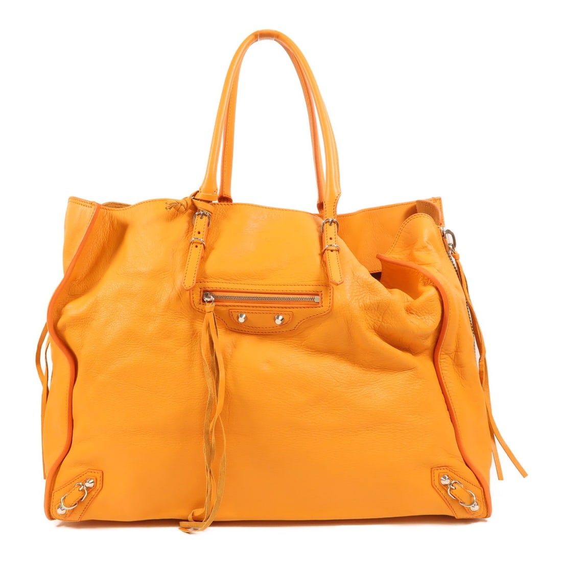 Balenciaga Papier A4 Orange Calfskin Tote Shoulder Bag Silver Hardware (1 of 17)