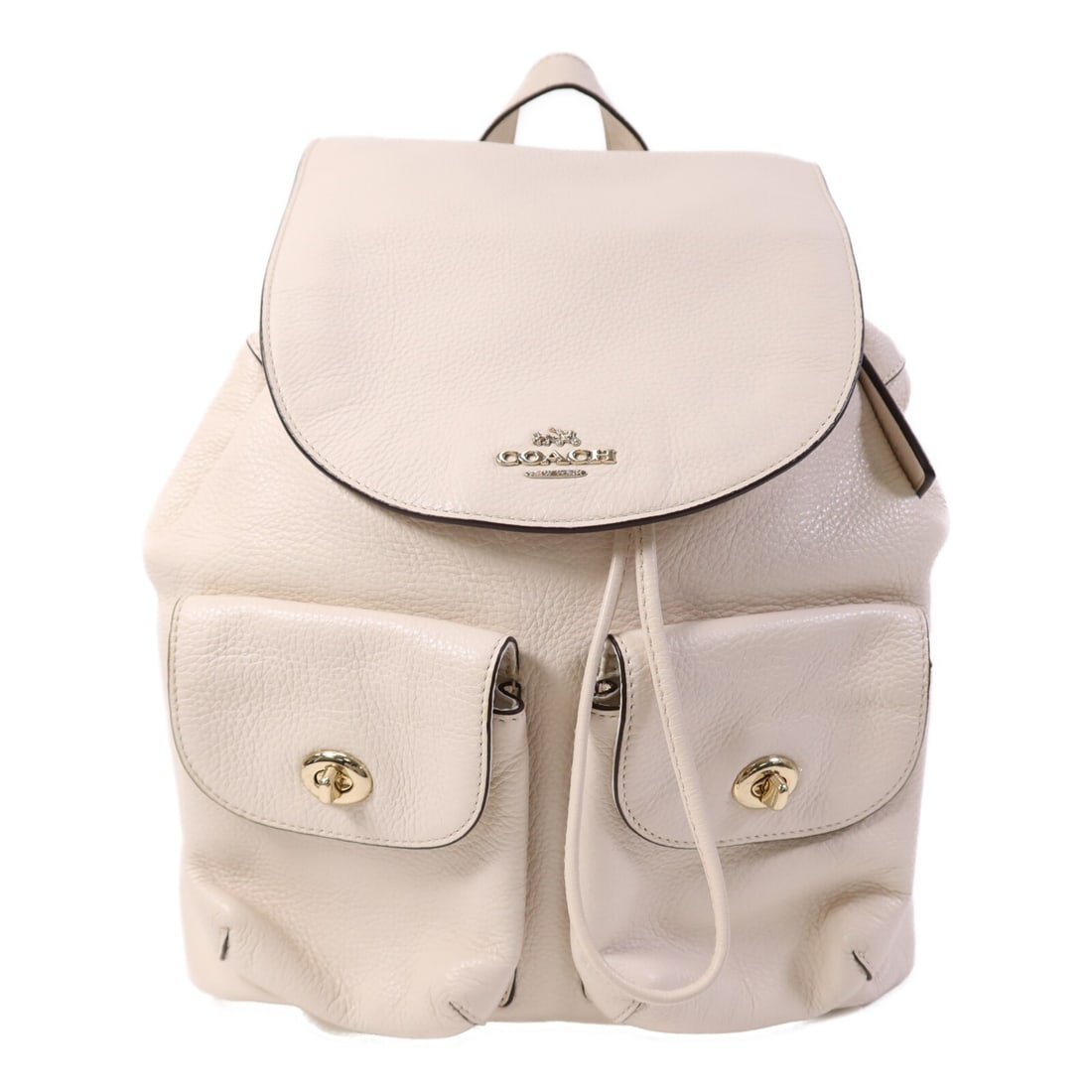 Coach White Calfskin Rucksack Backpack with Gold Tone Hardware: Coach White Calfskin Rucksack Backpack with Gold Tone Hardware This COACH rucksack backpack is crafted from white calfskin leather and features gold-tone hardware. It offers a spacious interior, makin