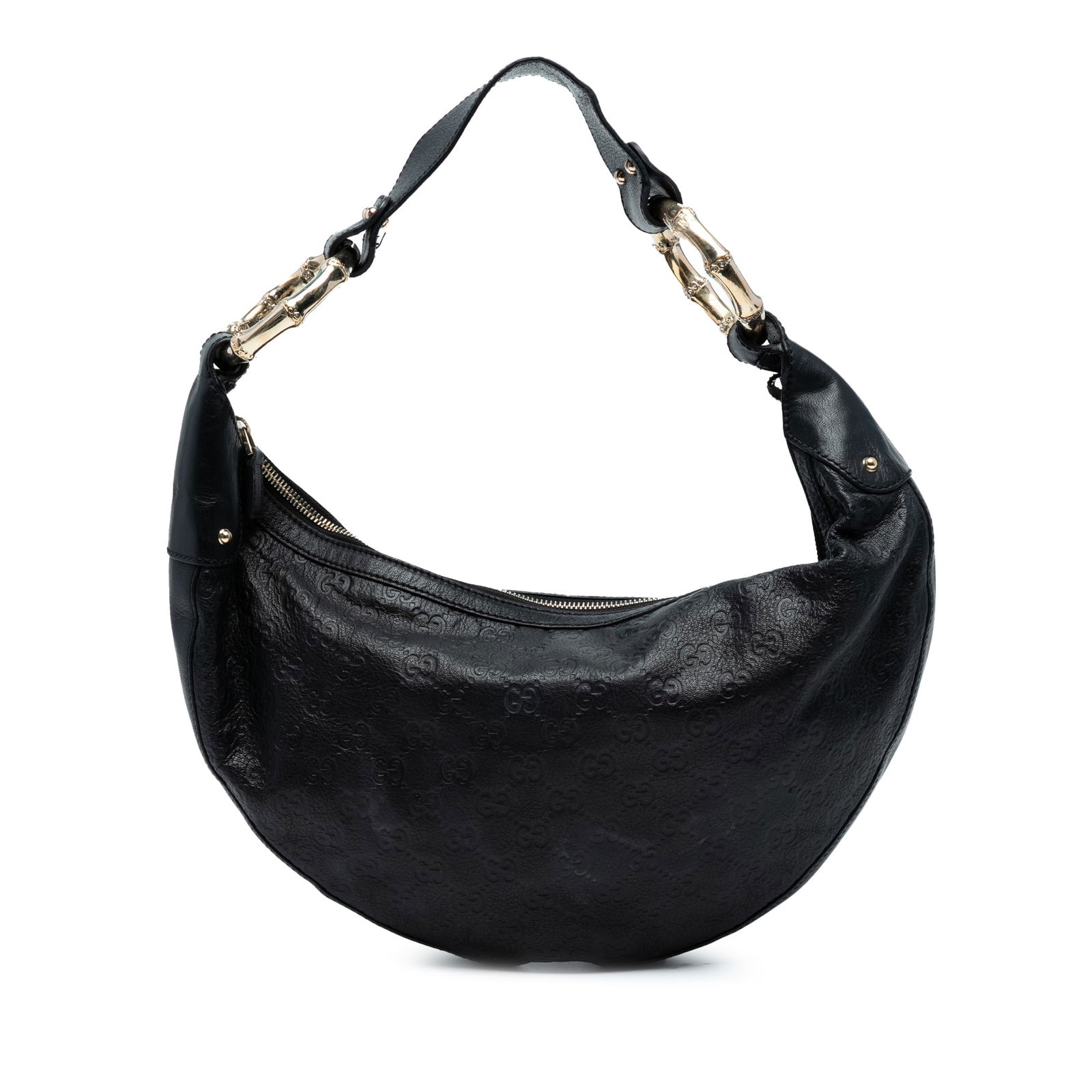 Gucci Guccissima Black Leather Hobo Bag with Bamboo Ring Detail (1 of 7)