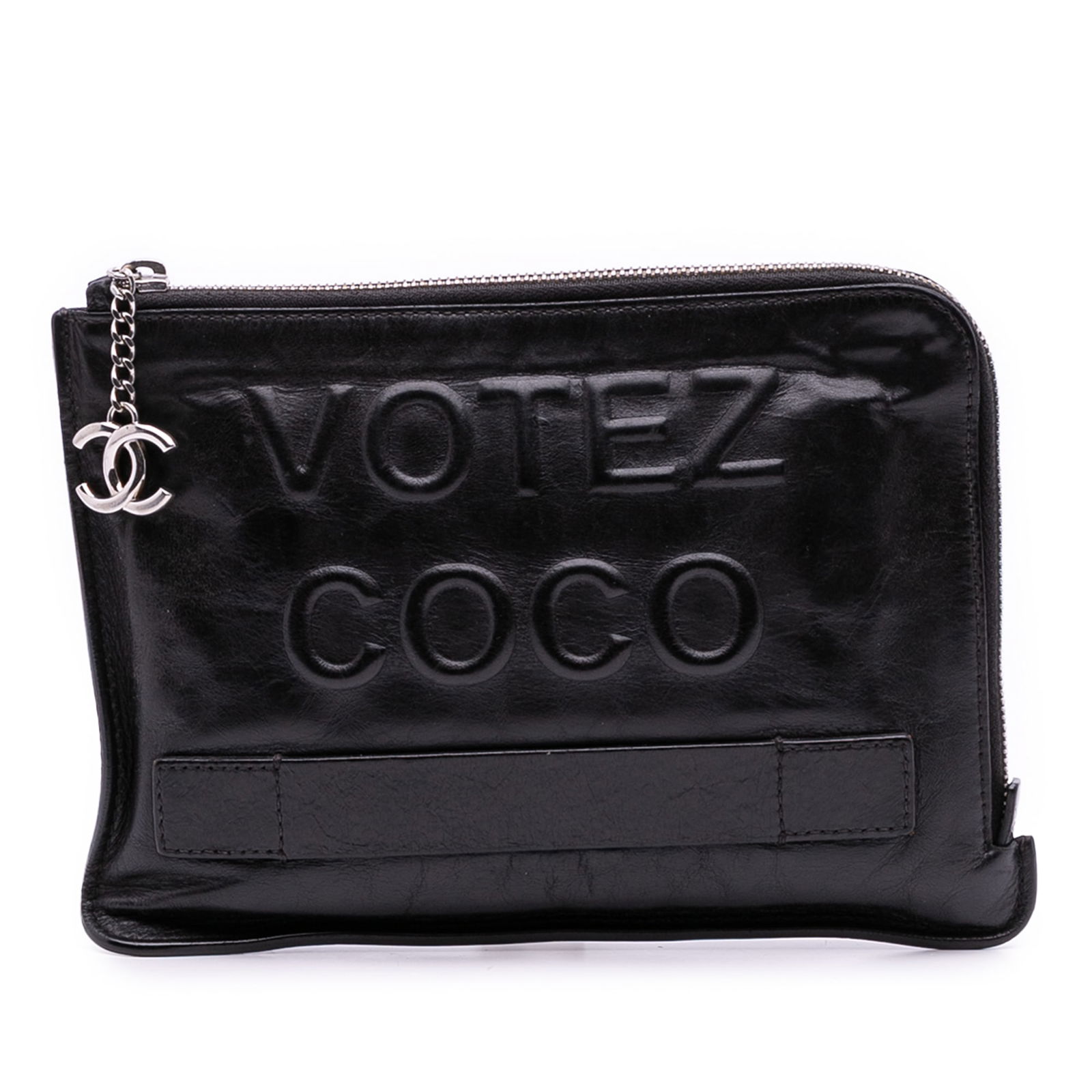 Chanel Black Lambskin Votez Coco Clutch Bag Italy: Chanel Black Lambskin Votez Coco Clutch Bag Italy The Chanel Lambskin Votez Coco Clutch is a sophisticated accessory crafted from premium lambskin leather. This elegant clutch features a sleek black e