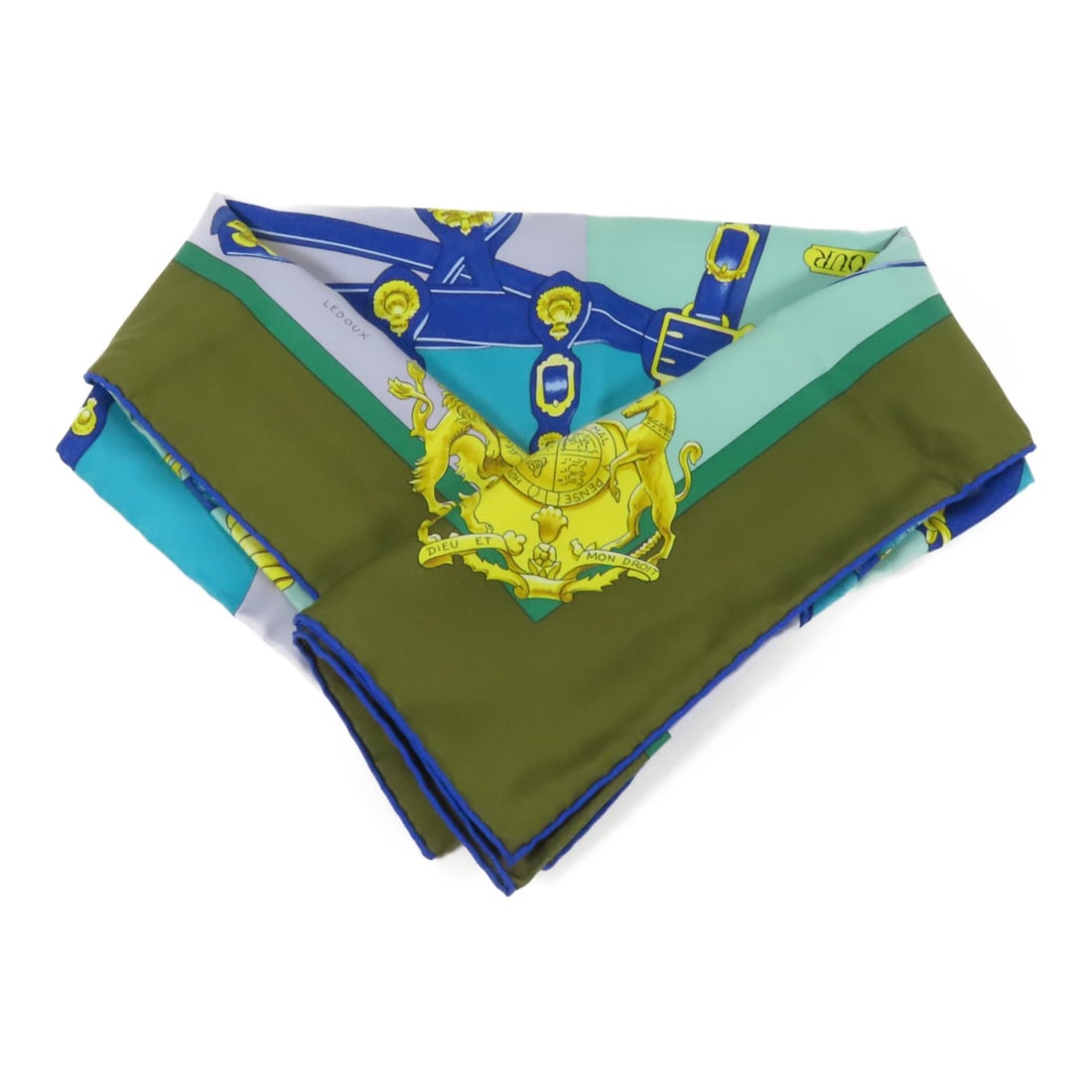 HERMES 90x90 Silk Scarf in Green Made in France: HERMES 90x90 Silk Scarf in Green Made in France This exquisite HERMES scarf features a luxurious silk fabric in a vibrant green color. Measuring 90x90 cm, it is the perfect accessory to elevate any ou
