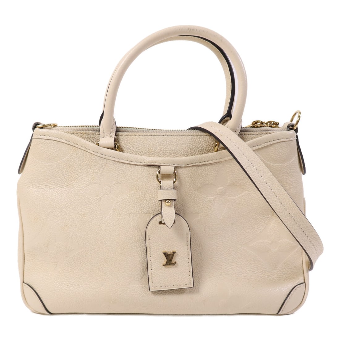 Louis Vuitton Trianon PM Monogram Empreinte Beige Calfskin Shoulder Bag M46503: Louis Vuitton Trianon PM Monogram Empreinte Beige Calfskin Shoulder Bag M46503 This Louis Vuitton Trianon PM 2-way shoulder bag features the signature Monogram Empreinte pattern crafted from beige cal