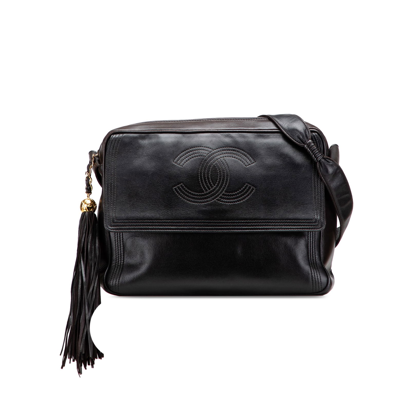 Chanel CC Lambskin Flap Tassel Black Crossbody Bag Italy: Chanel CC Lambskin Flap Tassel Black Crossbody Bag Italy Introducing the Chanel CC Lambskin Flap Tassel Crossbody, a sophisticated accessory crafted from luxurious quilted lambskin leather. This chic