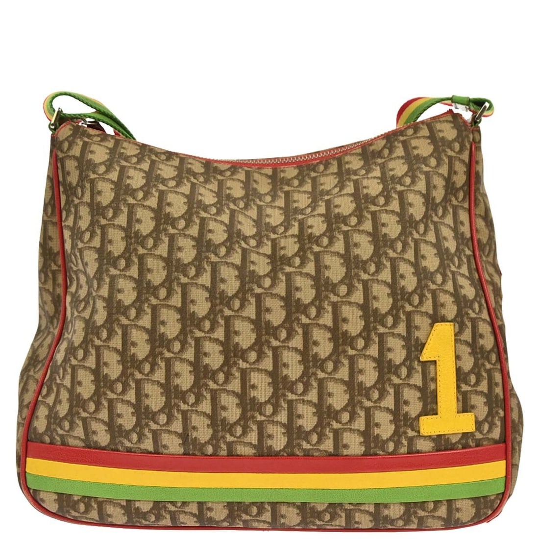 Dior Rasta Trotter Canvas Leather Large Shoulder Bag Brown Italy: Dior Rasta Trotter Canvas Leather Large Shoulder Bag Brown Italy This Christian Dior Rasta Trotter shoulder bag features a brown canvas and leather exterior. The top handle bag is designed in a large