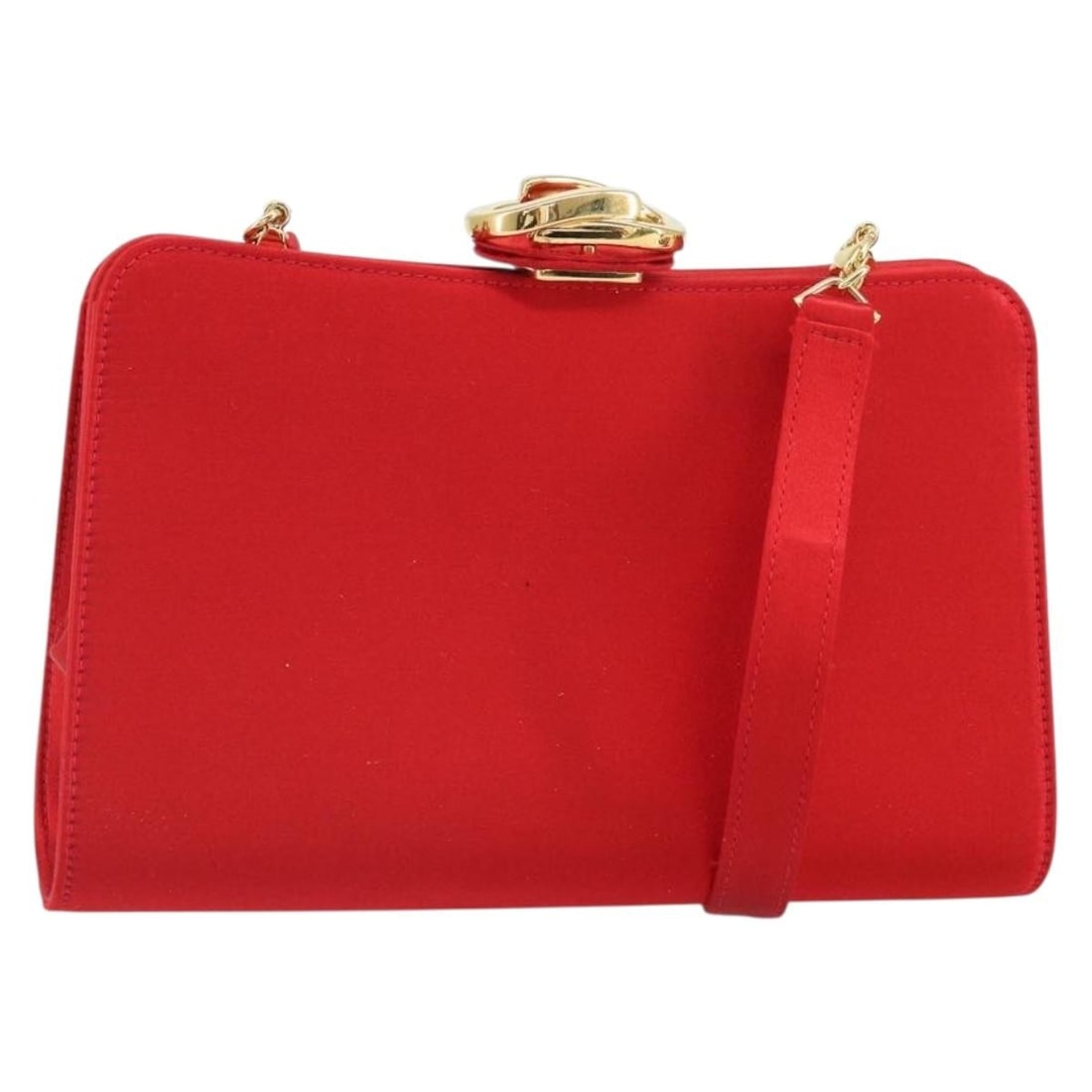 Red Satin GUCCI 005 406 0284 Shoulder Bag with Gold Accents and Dust Bag: Red Satin GUCCI 005 406 0284 Shoulder Bag with Gold Accents and Dust Bag This GUCCI shoulder bag features a luxurious satin exterior in red and gold tones. Crafted in Italy, it showcases a compact and