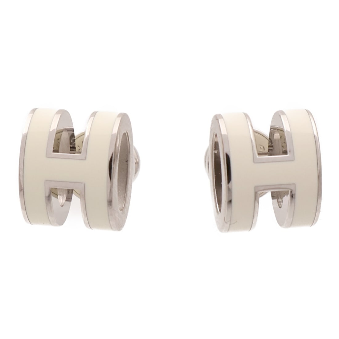 Mini Pop H Enamel Pierced Earrings in White by Hermes (1 of 6)