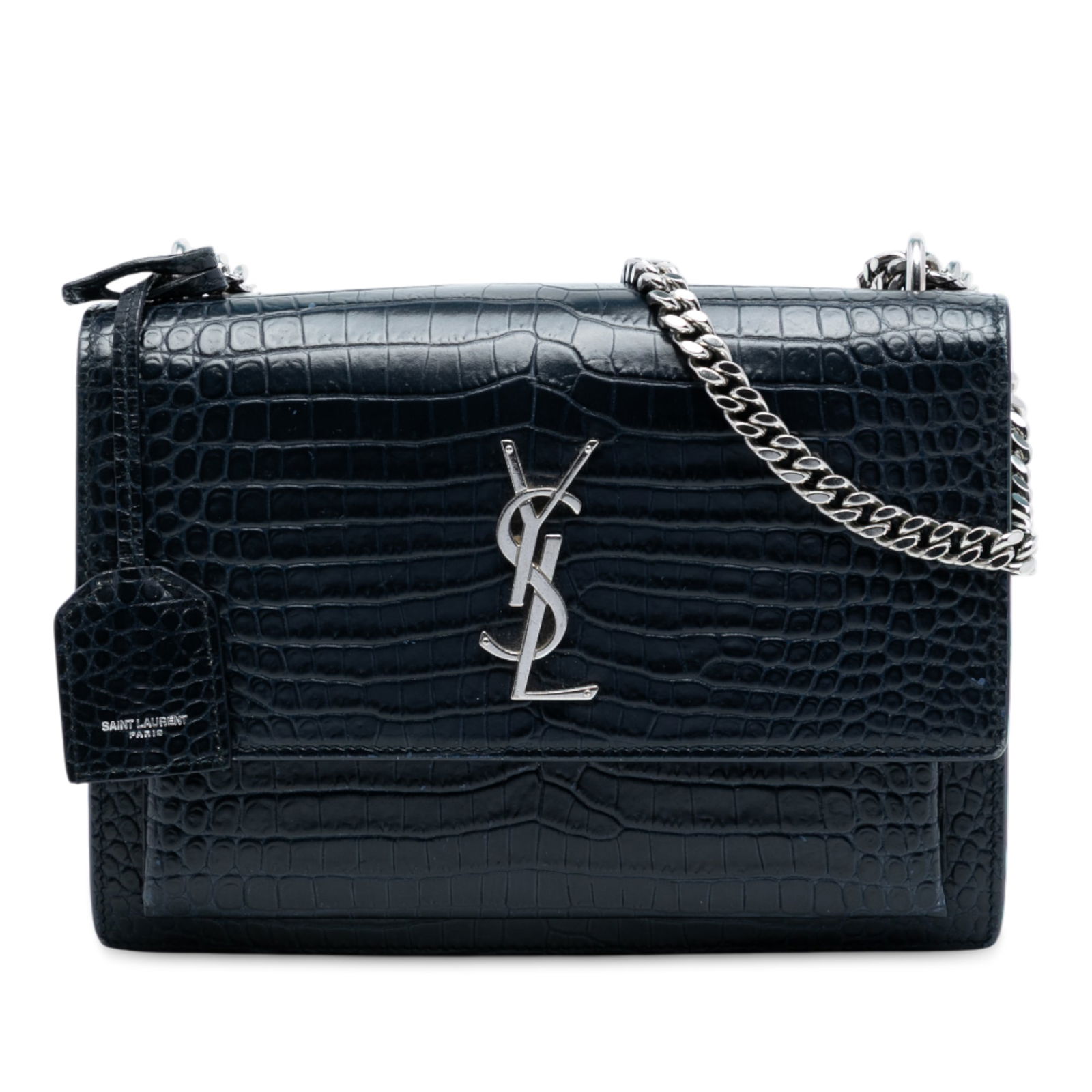 Saint Laurent Sunset Medium Black Croc Embossed Leather Monogram Crossbody Bag (1 of 7)